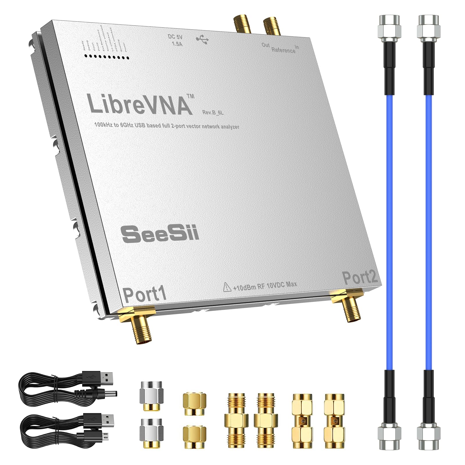 Seesii LibreVNA 2,0 Analizzatore di Rete Vettoriale,NanoVNA Analizzatore di Antenna 100kHz-6GHz 2022 Aggiornato USB Completo 2 Porte con Ingresso/Uscita di Riferimento Esterno per Parametri S Completi