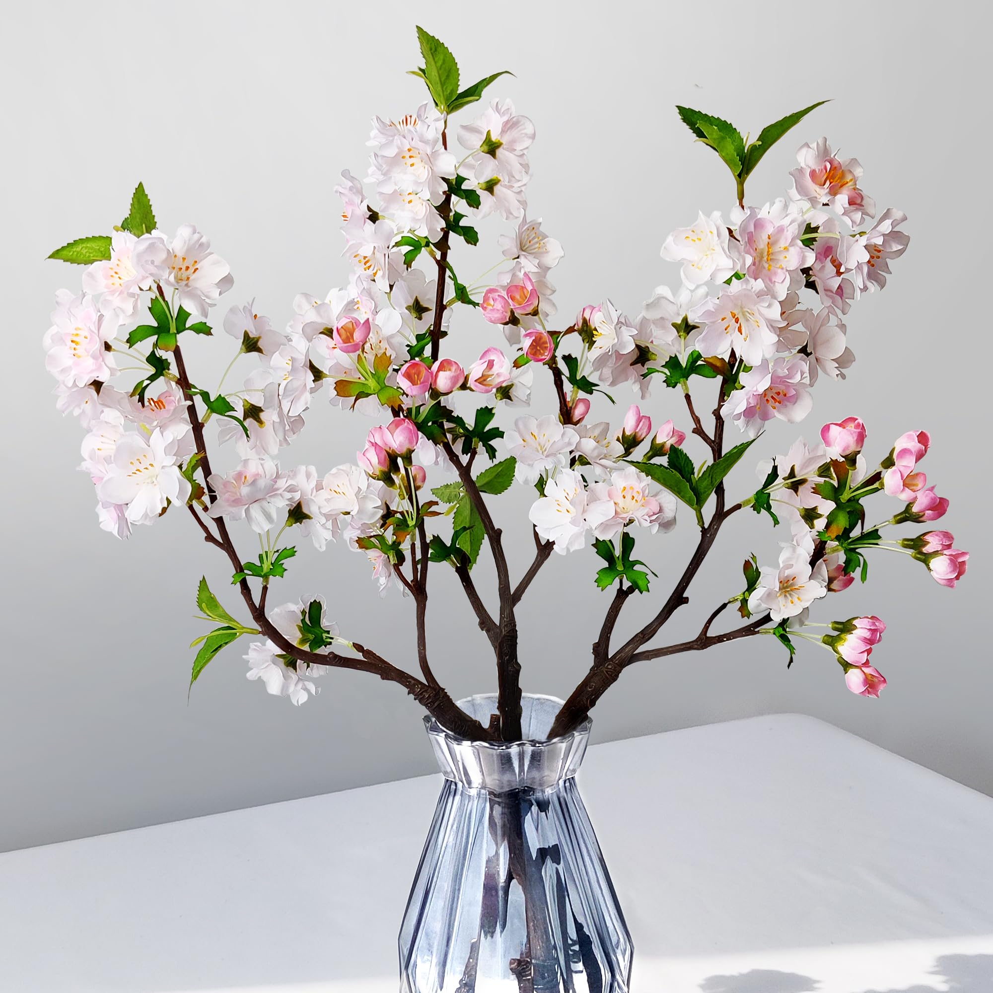 ROLLWAY 3 x Artificial Cherry Blossom Branches, Decoration, 49 cm, Pink Artificial Flowers, Spring Cherry Blossoms Branches, Artificial Flowers, Cherry Branches, Magnolia Branch, Silk Flowers, Spring