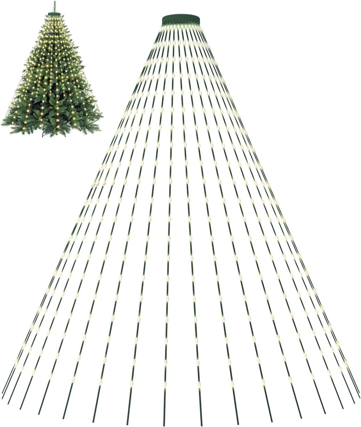 Christmas Tree Lights, 400 LED Christmas Lights with 8 Light Modes & Memory Function, 6.6FT x 16 Lines Outdoor Christmas Light with Timing Function for Christmas Decorations - Warm White