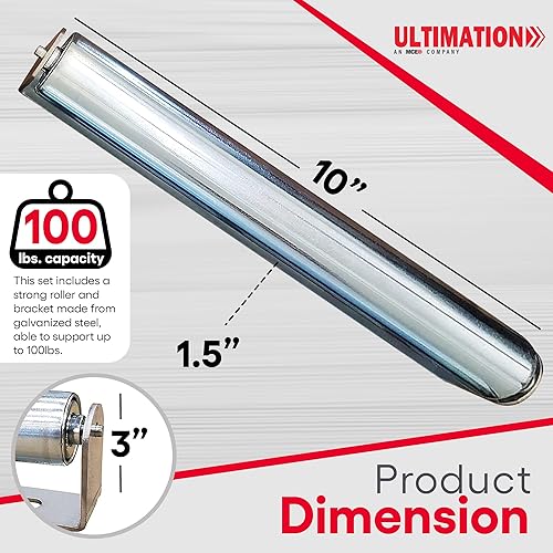 Miniatura 4 de Ultimation Paquete de 2  Juego de rodillos y soportes de 10 pulgadas de largo  1.5 pulgadas de diámetro  Acero galvanizado  Uso industrial  Fácil de