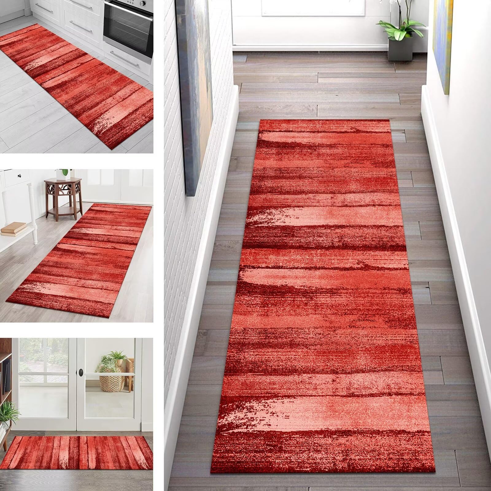 Tapis de Passage Antiderapant Tapis de décoration Rouge Tapis de Cuisine Lavable 60X240CM Tapis de Couloir Tapis d'entrée intérieurs Chambre Tapis Paillassons Salon Largeur 40-120cm