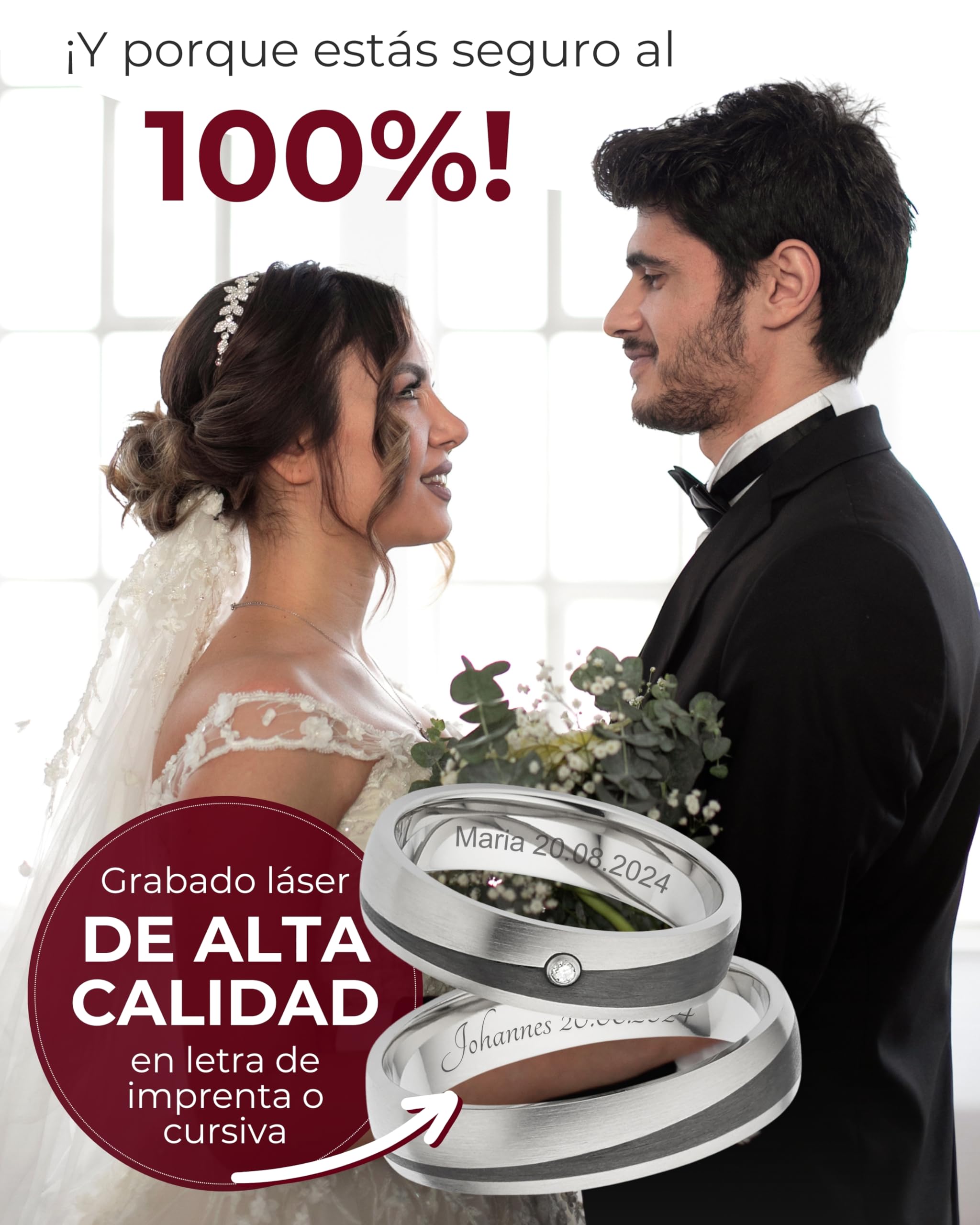 123traumringe Alianzas en carbono & titanio I Anillos de pareja con diamante & estuche I Alianzas grabables con tallas 50 a 70 mm I Anillos de 5 mm de ancho & 1,7 mm de grosor I P8