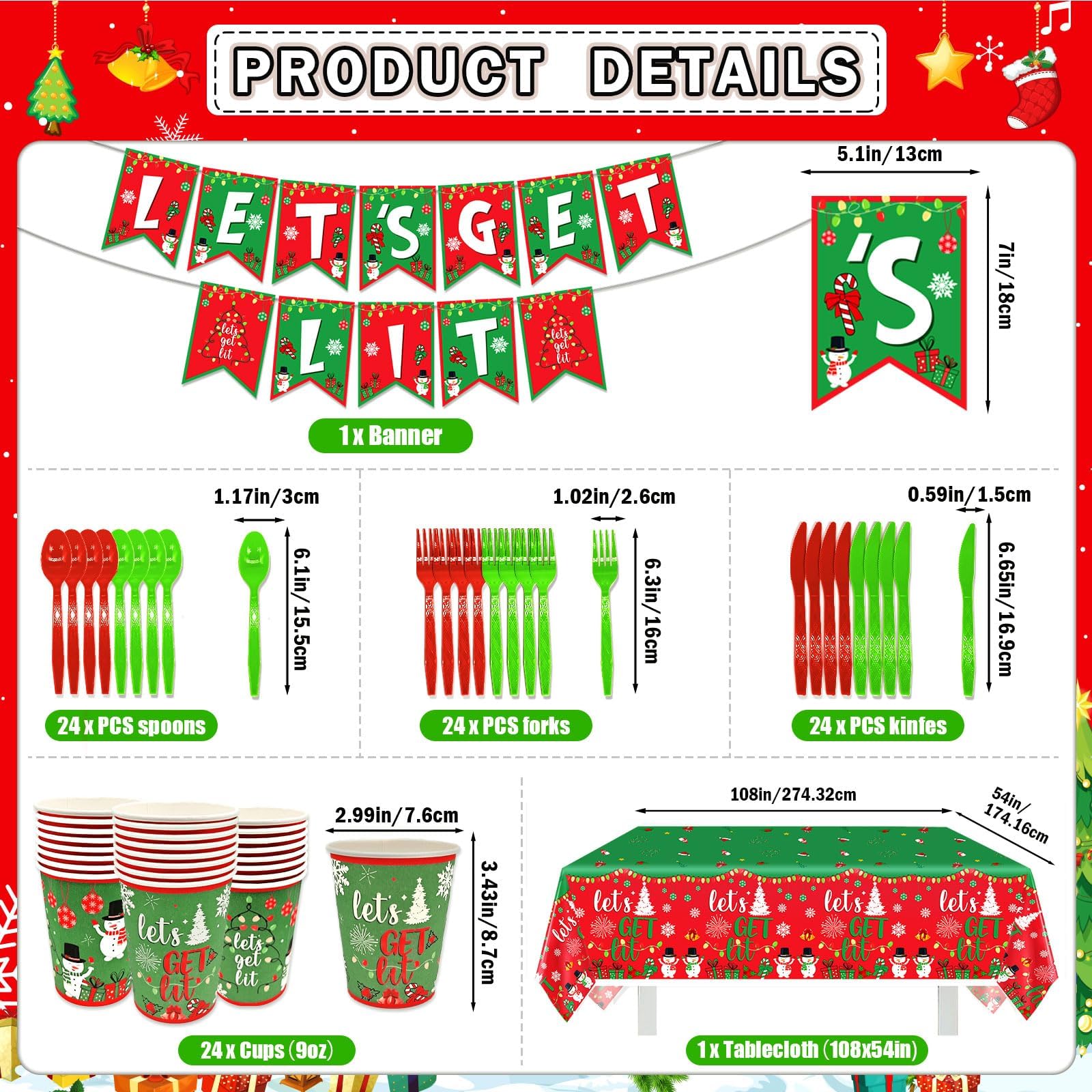 181Pcs Let's Get Lit Christmas Party Decorations Christmas Party Supplies Tableware Set Let's Get Lit Christmas Plates and Napkins with Christmas Tableware for Friendsmas Christmas Party Decorations