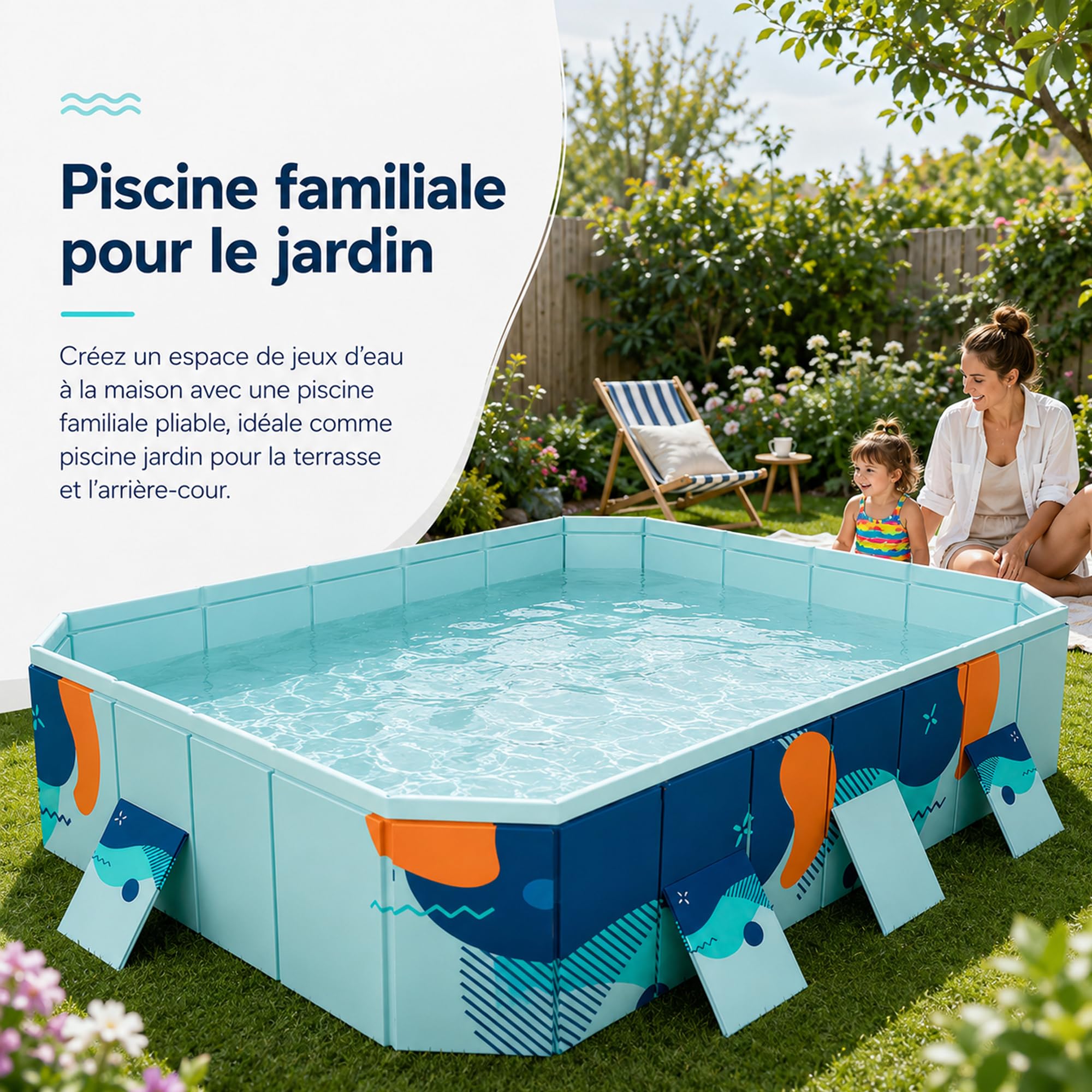 Piscina Pieghevole Fuori Terra, Rigida, Non Gonfiabile, Rettangolare | Piscina rigida pieghevole con scarico, senza gonfiaggio e facile da riporre.(1.6m(5.2ft))