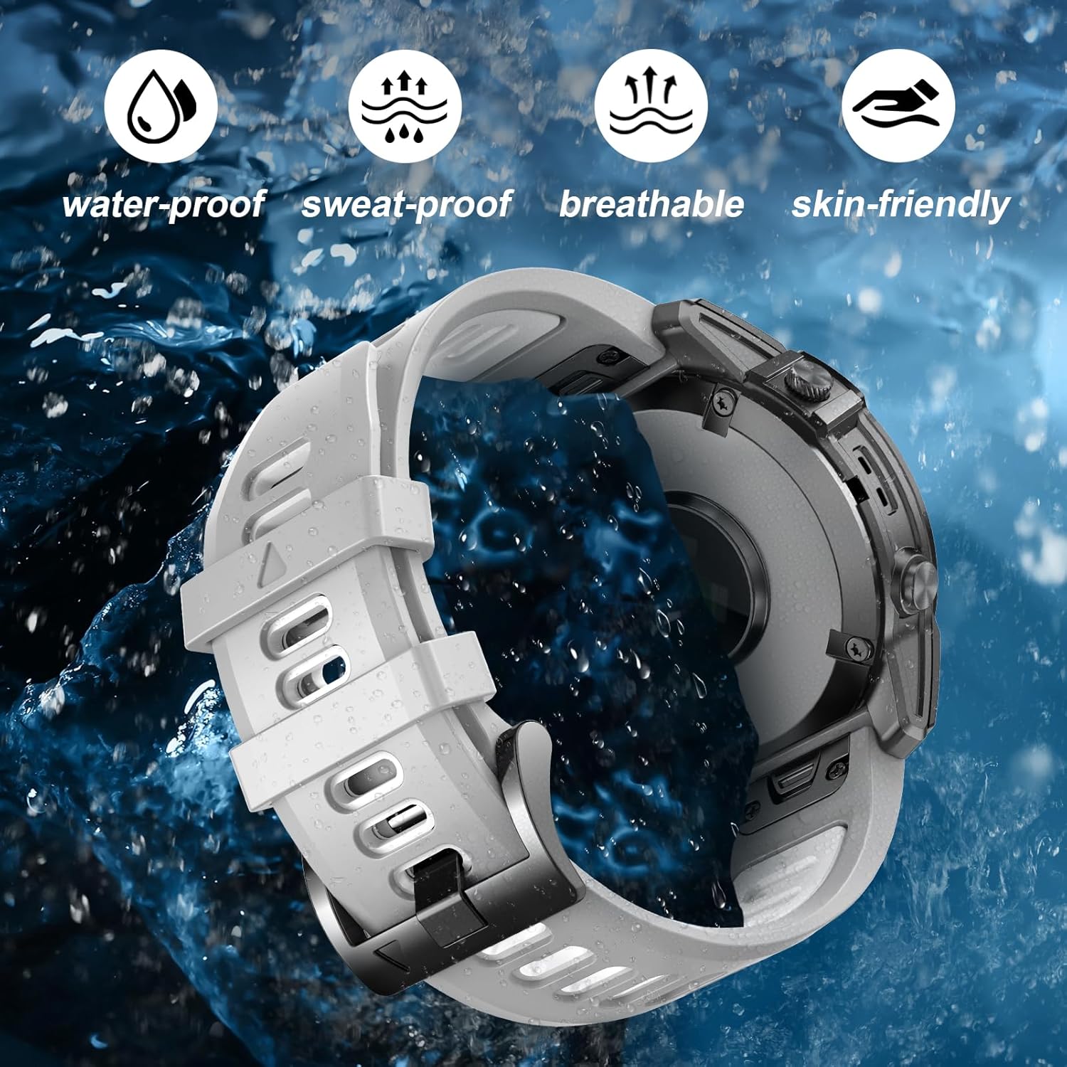 EZMVZKU 22mm Quickfit Sport Band for Garmin Fenix 8/8Pro 47mm/Fenix 7/7 Pro/6/6 Pro/5 Plus,Silicone Watchband Strap for Forerunner 970 965 955/Approach S70/quatix 8/tactix 8 47mm/Descent G2/G1 Solar - Image 3