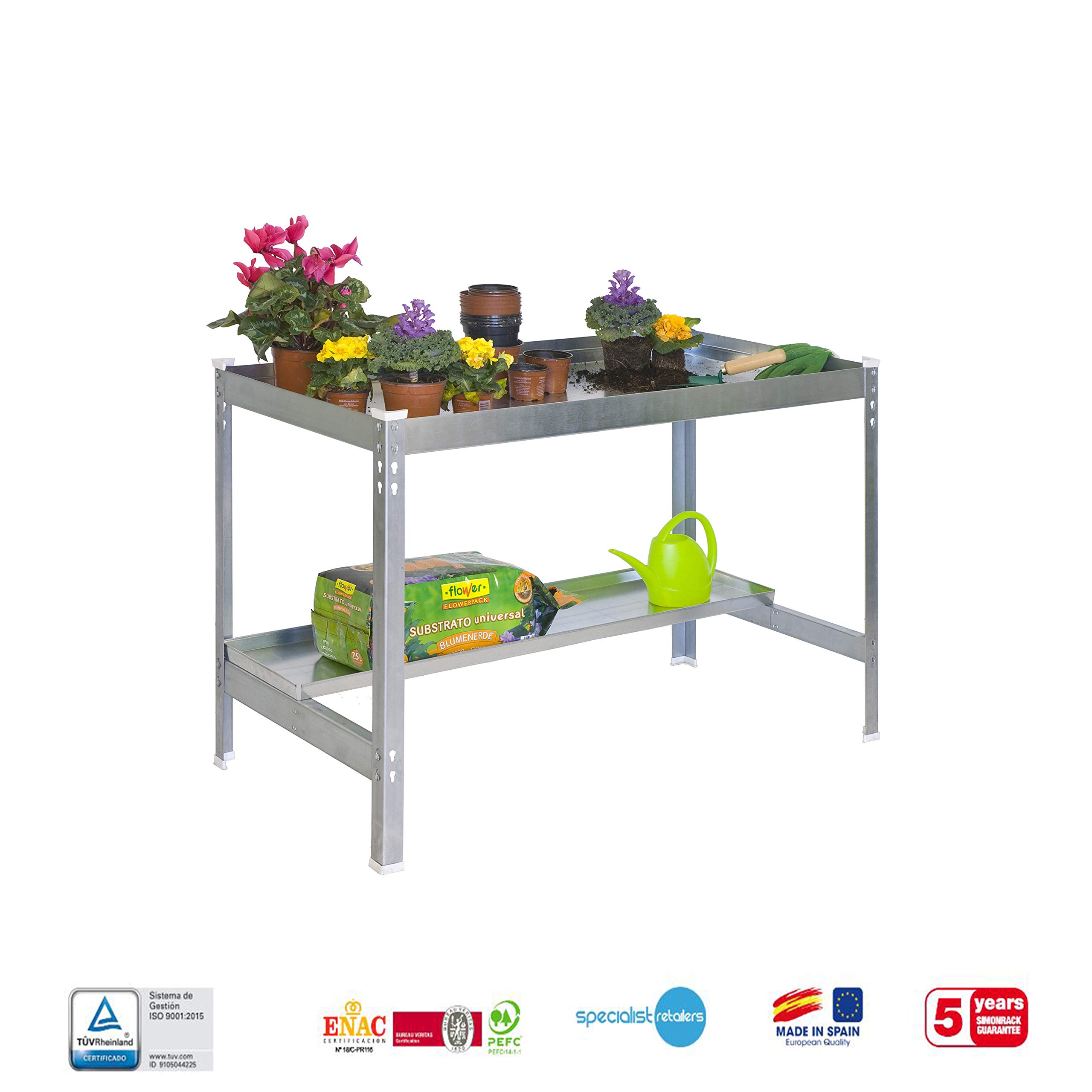 Simon Rack Mesa Jardinería, 840x1500x600 mm, Huerto Metálico, Galvanizado -Simon Garden