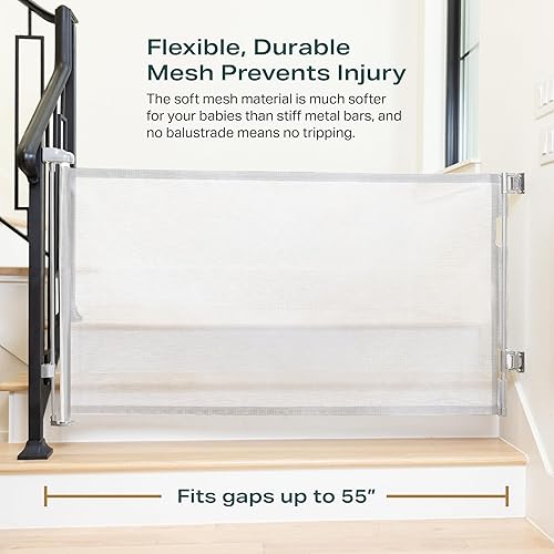 Miniatura 2 de Cumbor Paquete de 2 puertas retráctiles para bebés para escaleras, puerta de malla para perros para la casa, puerta ancha para mascotas de 33