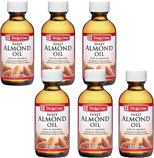 De La Cruz Sweet Almond Oil - Expeller Pressed Almond Oil for Skin and Hair 2 FL. OZ. (59 mL) - 6 Bottles