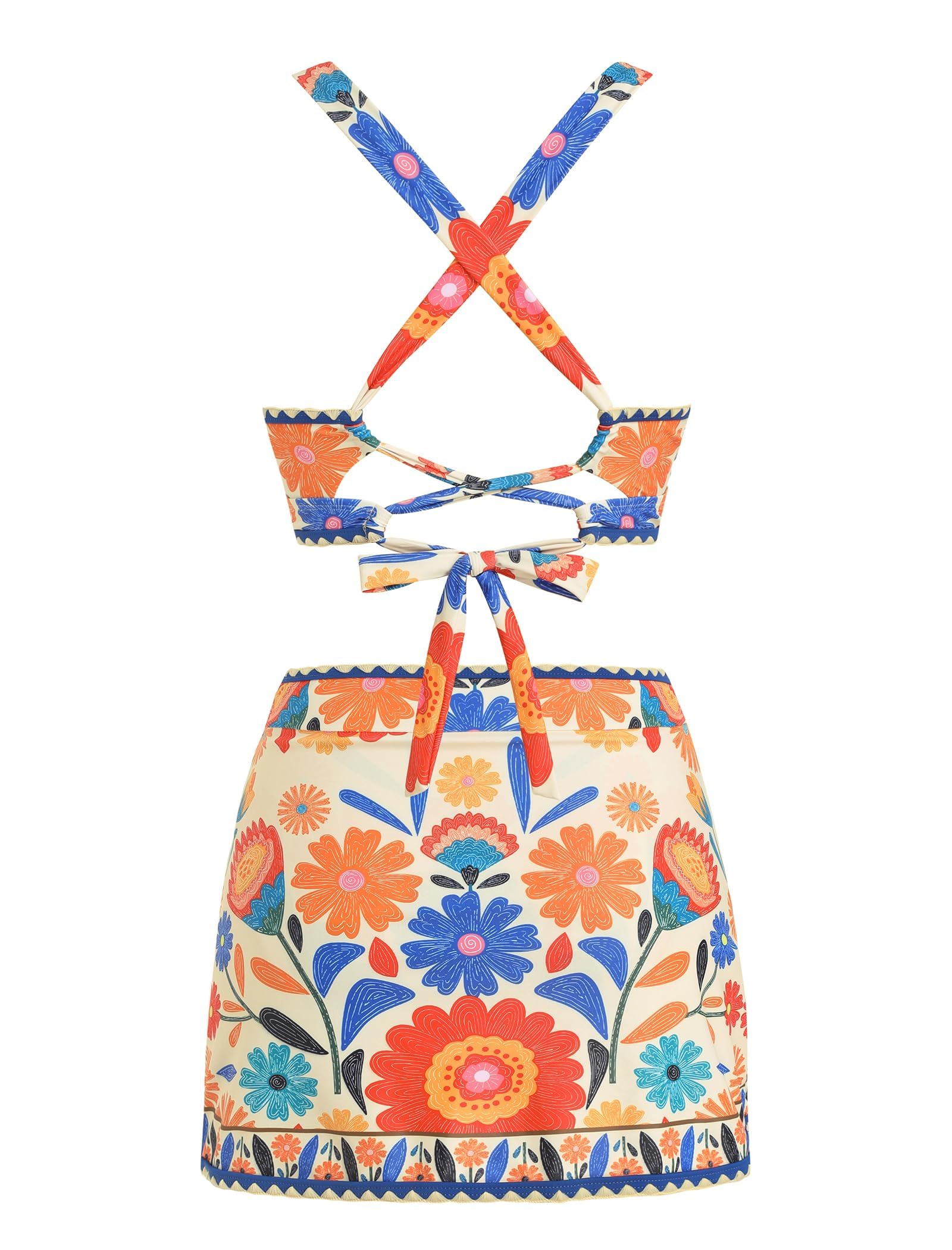 ZAFUL Maillot de bain 2 pièces taille haute pour femme avec jupe à coutures fouettées | Maillot de bain deux pièces avec col en V et dos nu style bohème