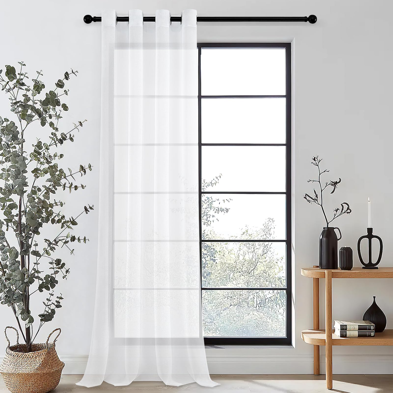 MRTREES Cortina para Ventana Dormitorio Translúcidas Visillos Paneles para Ventanas Sala para Niños Sala Comedor 2 Piezas 140×245cm Blanco — view 55