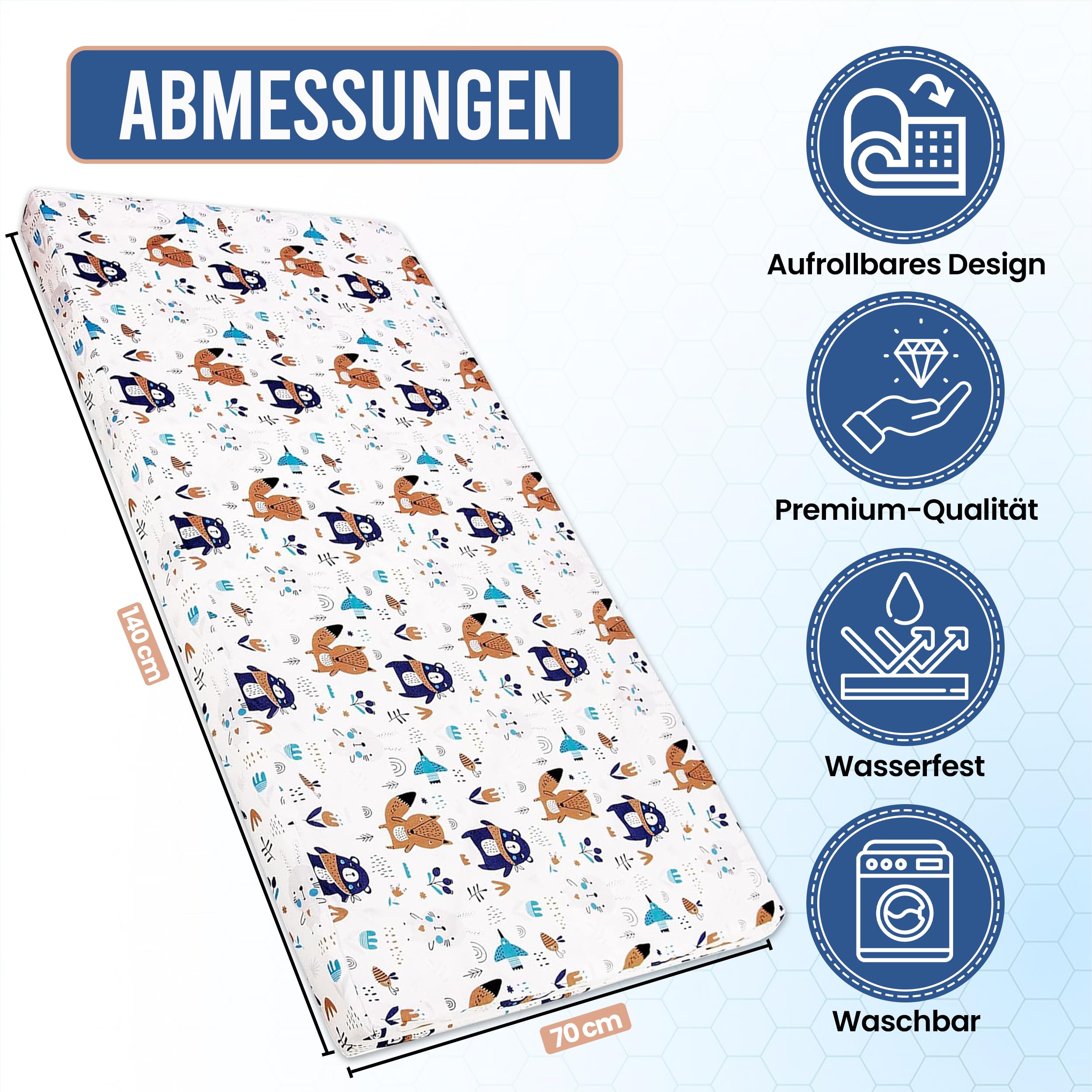 Matelas bébé 70x140 Parapluie Pliable avec Housse de Transport Bleue Housse en Coton Amovible et Lavable Design Enroulable Premium