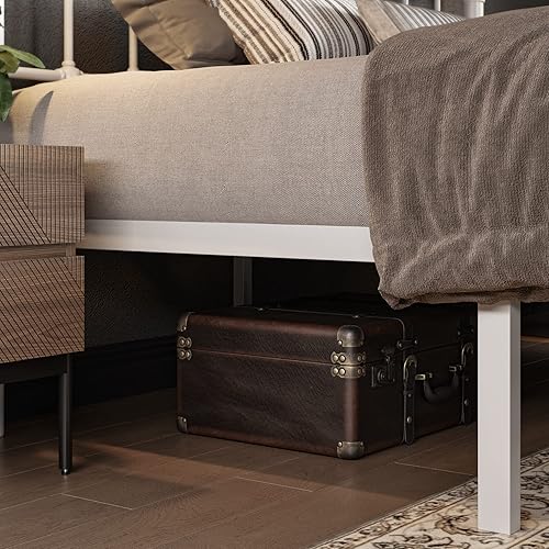 Miniatura 5 de Allewie Base de cama de metal tamaño Queen con cabecera de hierro forjado estilo victoriano no requiere somier color blanco