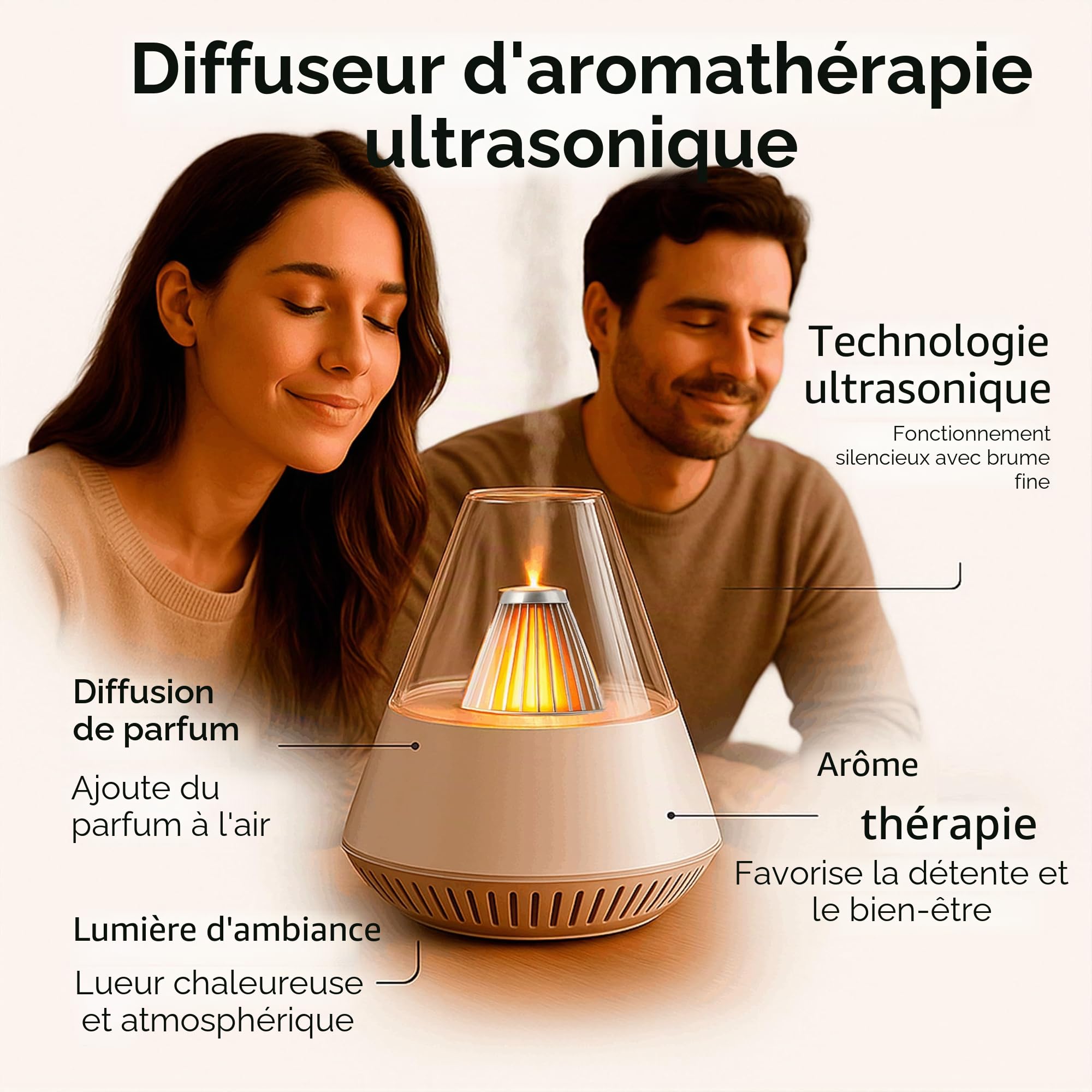 ALMA® Diffuseur & Humidificateur d'Aromathérapie à Lampe Aux Chandelles - Diffuseur d'Huiles Essentielles 150 ML – Humidificateur Ultrasonique à Brume Fraîche