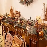 Vista 3 de Valery Madelyn Guirnalda de Navidad preiluminada de 6 pies con luces para manto, guirnalda de Navidad iluminada a pilas con bolas doradas de bronce