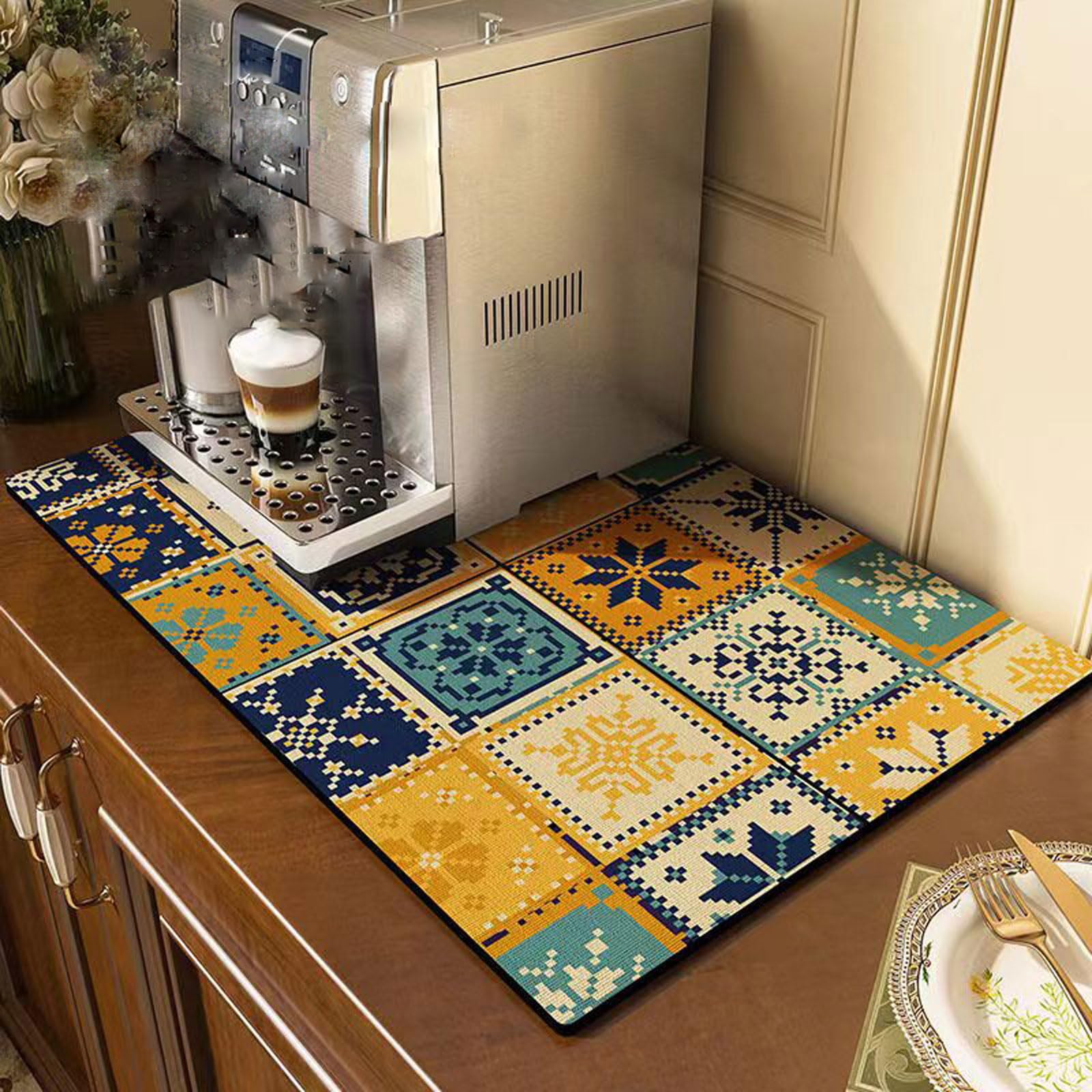Coffee Maker Mat For Countertop,Absorbent Dish Drying Mat,Heat Resistant Pad,Hide Stain,Anti-Slip Rubber Backed,Coffee Bar Accessories,Fit Coffee Pot Espresso Machine,Table Mat For Kitchen