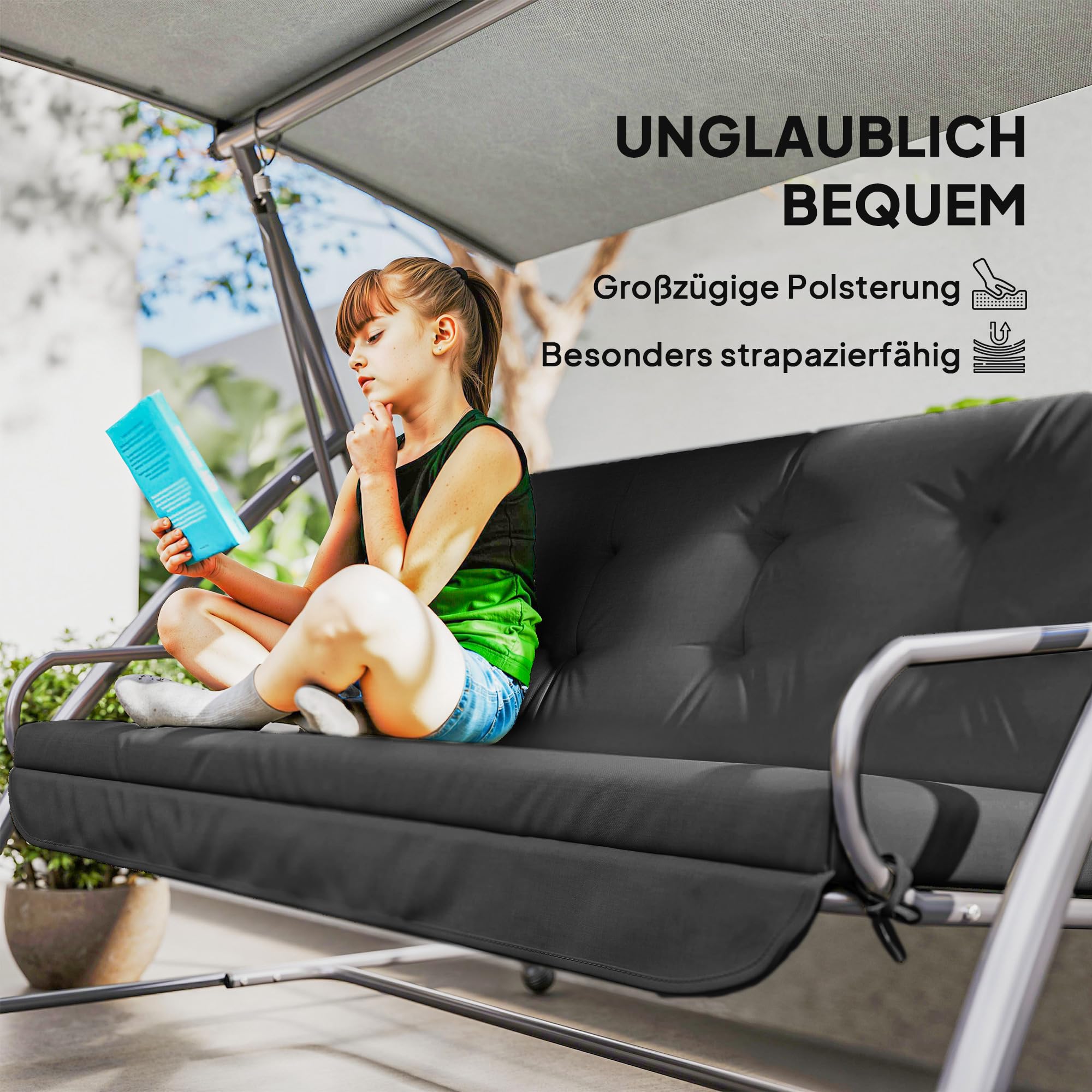 Outsunny Set de coussins pour balançoire hollywoodienne 170 cm Coussin de chaise Coussin de balançoire Coussin d'assise Balançoire de jardin Coussin de dos Coussin latéral Gris foncé