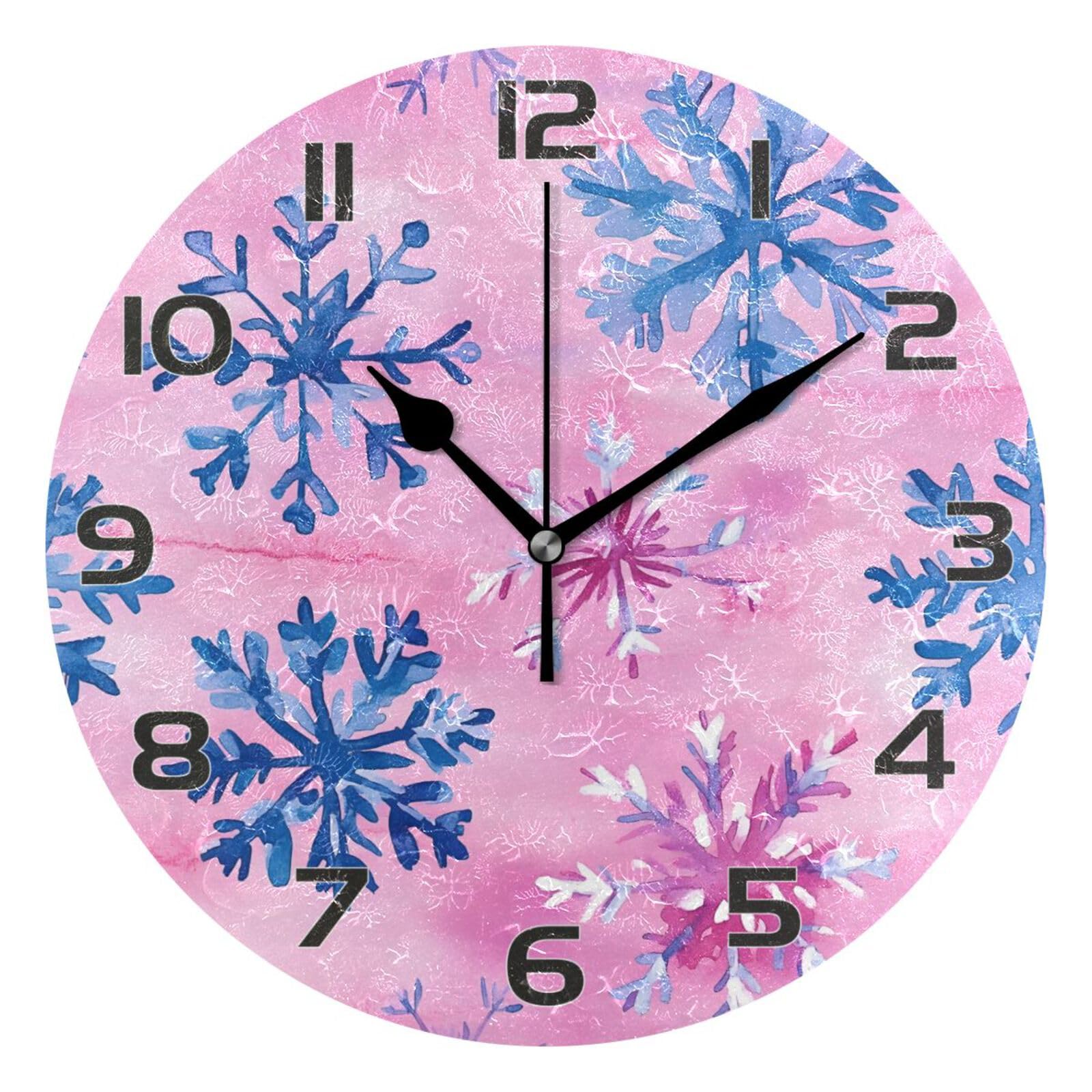 Ensound Christmas Snowflakes Wall Clock Non Ticking Silent Art Decorative Round Clock for Living Room Kitchen Bedroom Office School 12 Inch