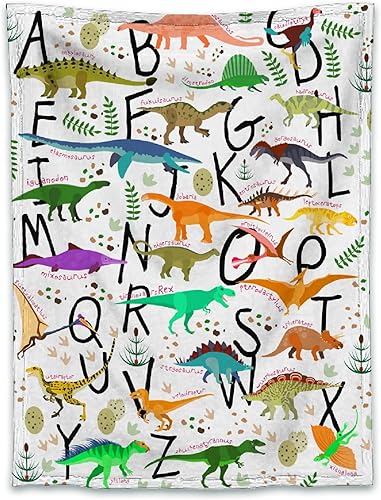 Miniatura 9 de Manta de vellón con alfabeto de dinosaurio, suave, ligera, cálida y mullida para sofá, cama, viajes, 40 x 30 pulgadas para bebé