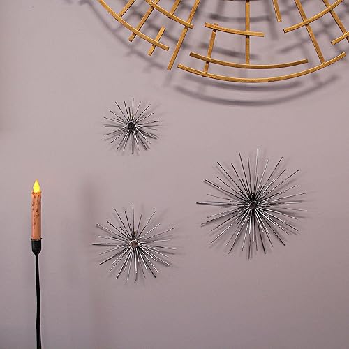 Miniatura 4 de Zeckos Set of 3 Aged Silver Finish Mid-Century Modern Atomic Star Burst Wall Sculptures MCM Decor 12, 9, 6 Inch Diameter - Stylish and Timeless Home