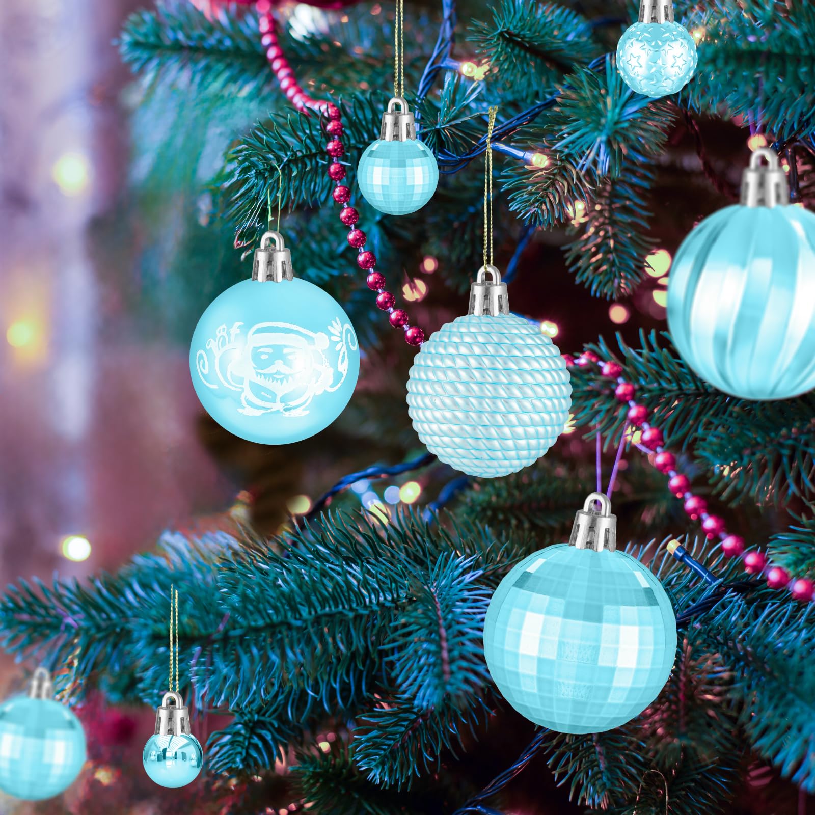 102 Stück Weihnachtskugeln Hellblau Christbaumkugeln,WeihnachtskugelnKunststoff,Weihnachtsbaumschmuck,Christbaumschmuck,Weihnachtsbaumkugeln Plastik,Ceihnachtsbaumkugeln,Weihnachtskugeln Set