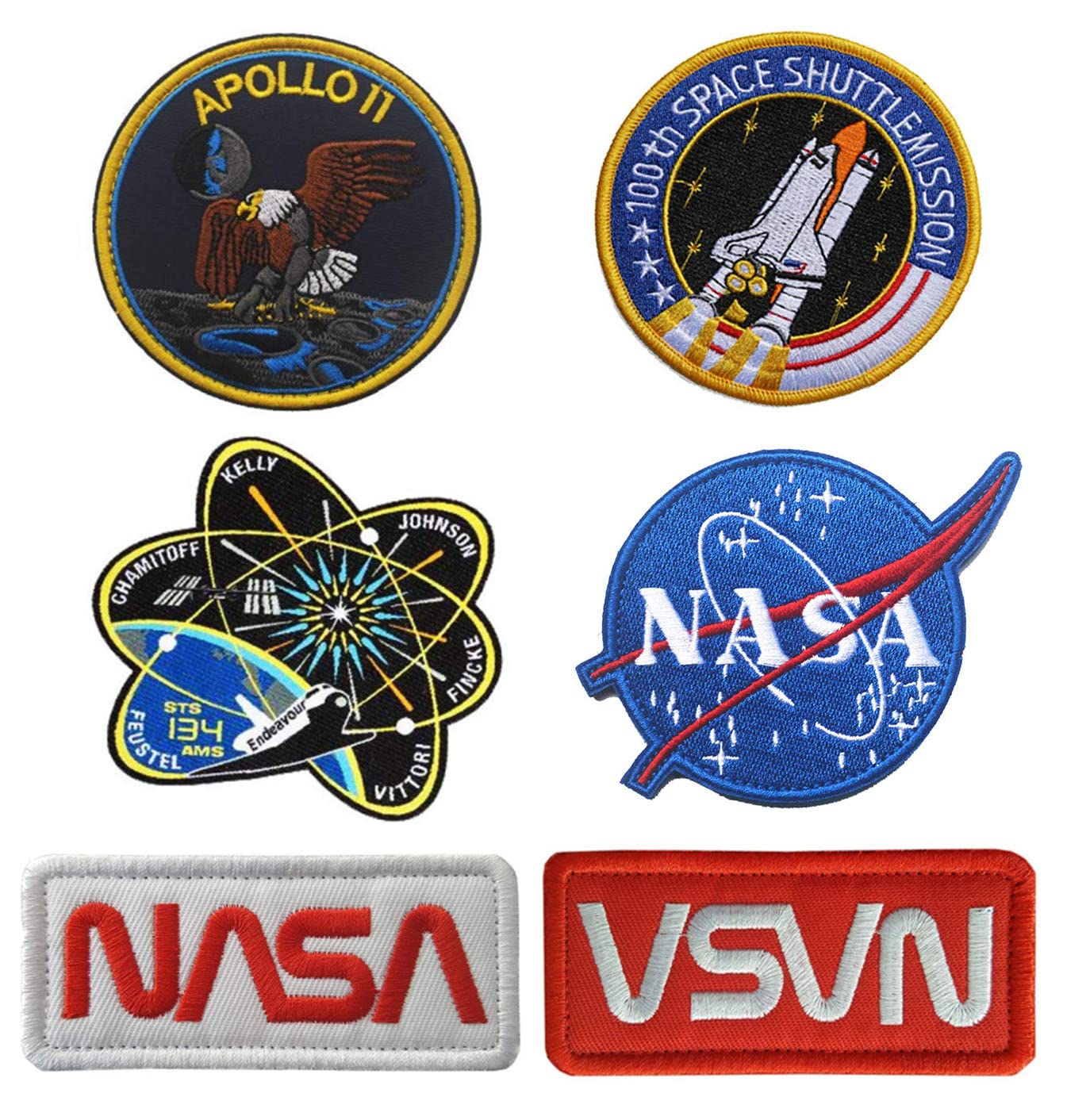 Zcketo NASA Embroidered Patches for Iron-On / Sewing, Nasa Space Exploration Patch for Clothes, Bags, Backpack, Uniform, Vest, Military, Tactical Jersey, Boys and Men, Pack of 6
