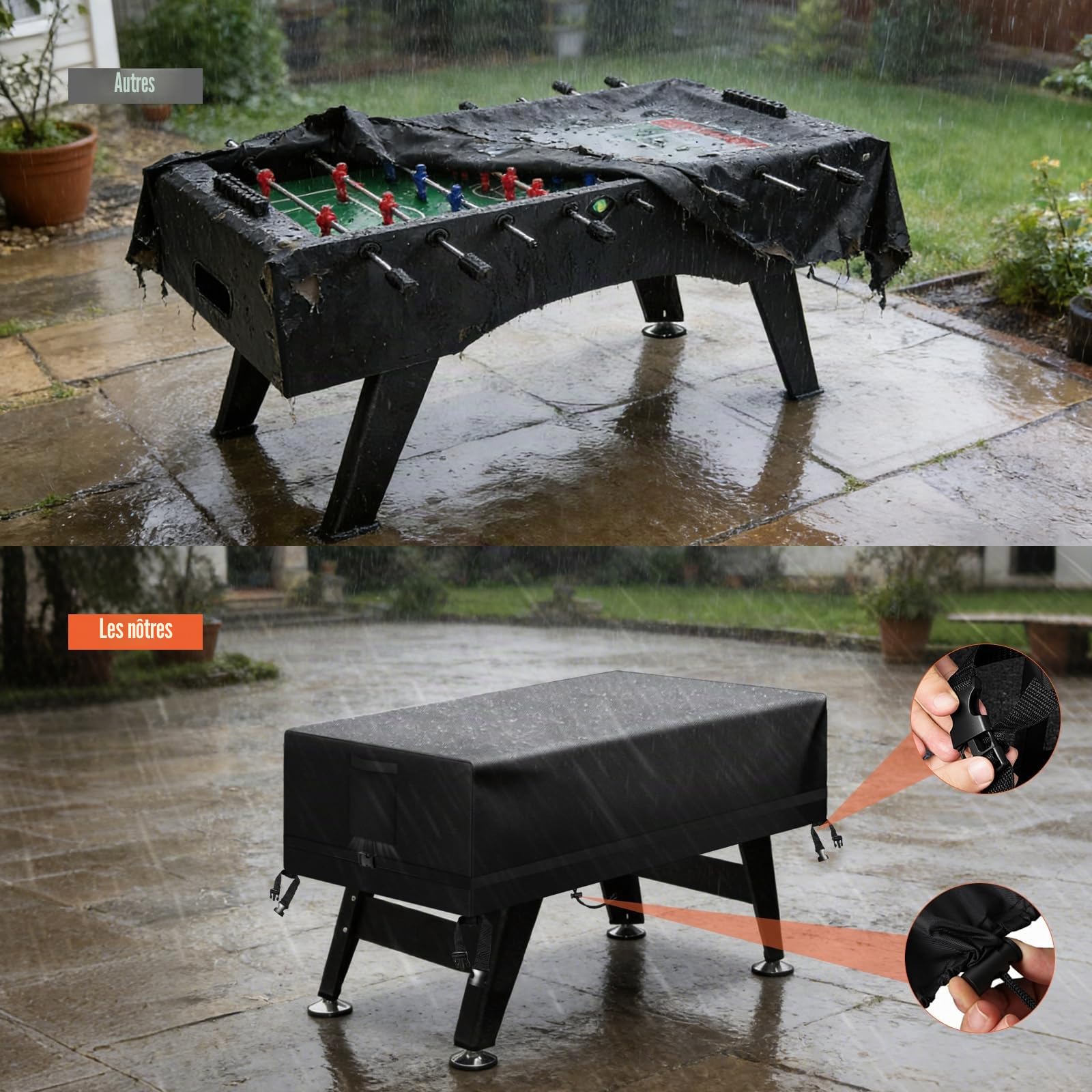 Kovshuiwe 147 x 132 x 76 cm Housse pour table de baby-foot Housse d'extérieur pour table de football résistante de patio, Imperméable, Anti-UV et Anti-poussière