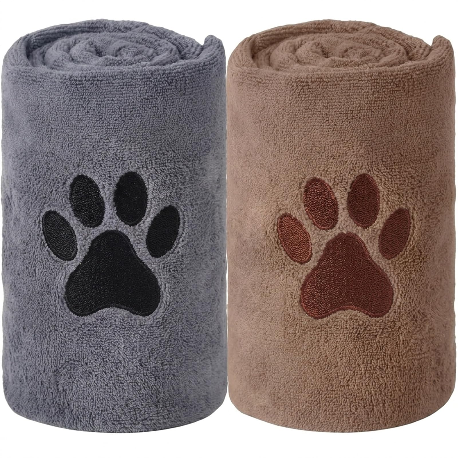 Wjelet 2pcs 35x75cm PetLuxe Quick Drying Microfibre Dog Towel Set Large Absorbent Bath Towels for Dogs and Cats Coffee and Grey