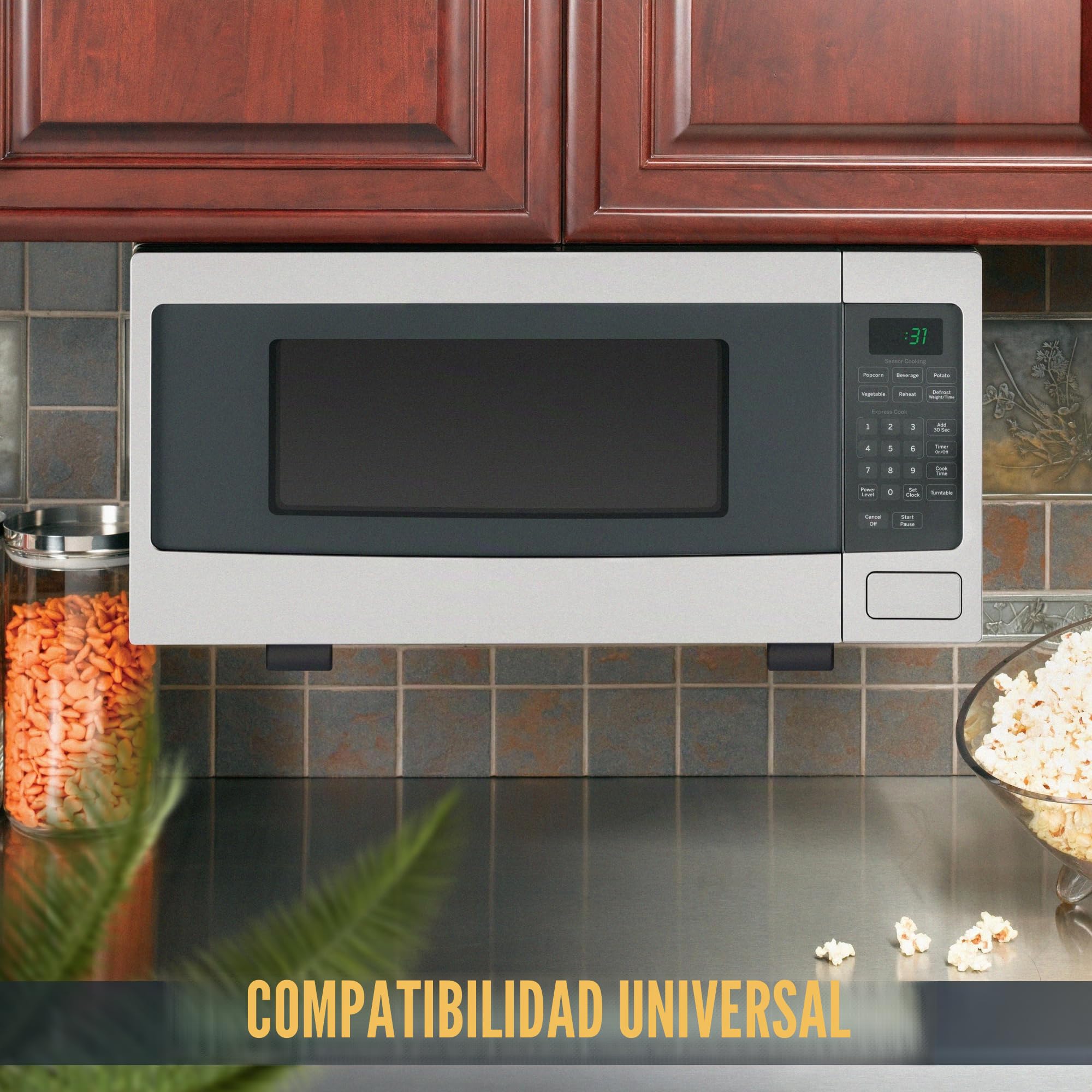 RICOO Soporte Microondas Pared WM0108, Montaje Universal para Microondas y Hornos Carga máxima de 35 kg Extensible de 38,5 a 53,5 cm Incluye Kit de Montaje Material de Acero