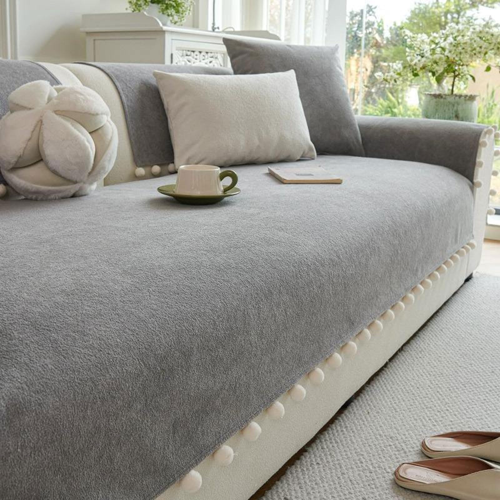 Funda de Sofá Vintage Antideslizante de Chenille sofá Todas Las Estaciones Topper Sofa,Protector Sofa Sofá Cubre Sofás de 1 2 3 4 Plazas Seccional en Forma de U y L(Grey,70 * 180cm)
