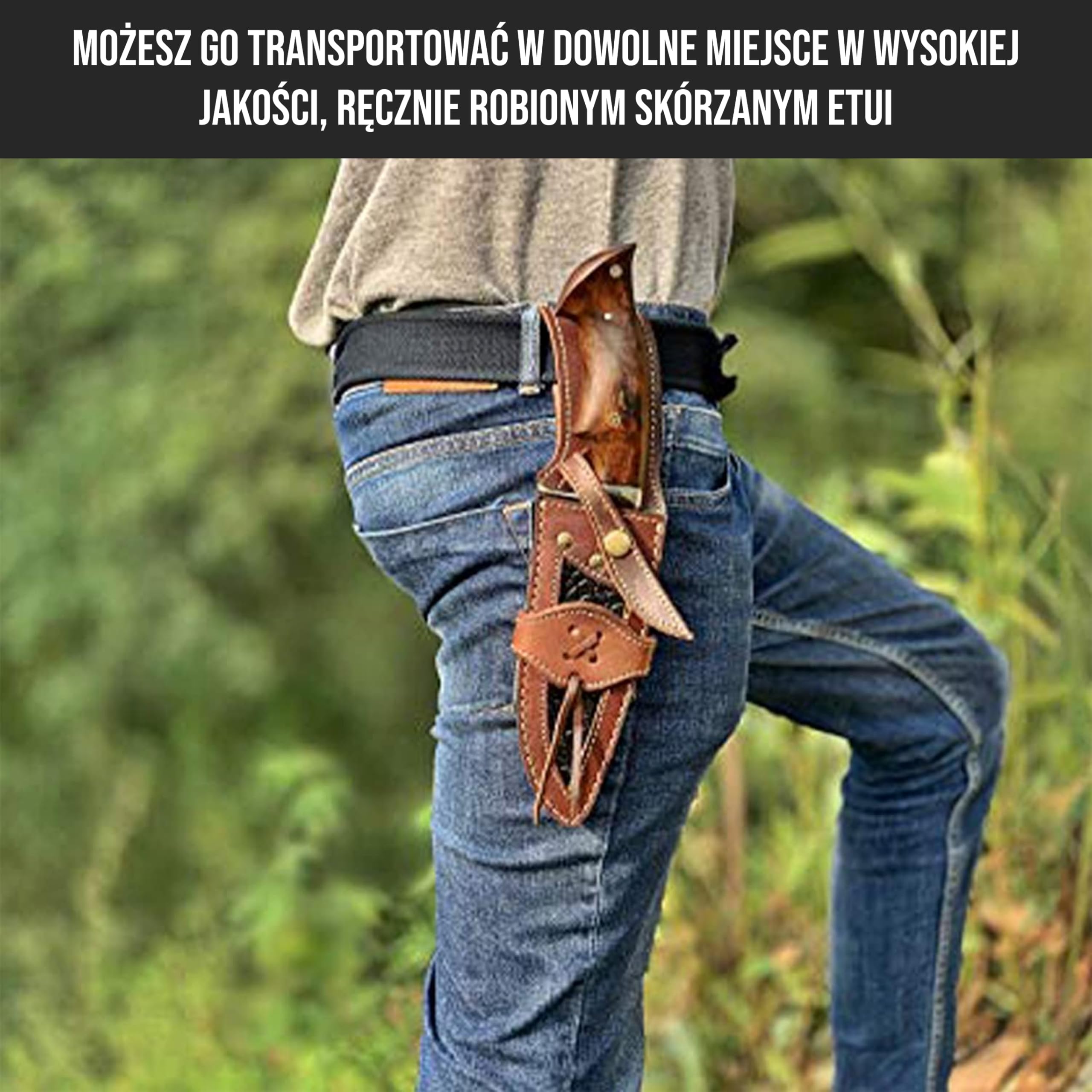 BIGCAT ROAR Ręcznie robiony nóż myśliwski z damasceńskiej stali - nóż stało ostrze z pochewką i uchwytem z orzecha - 12 "nóż outdoorowy - myśliwy leopardów