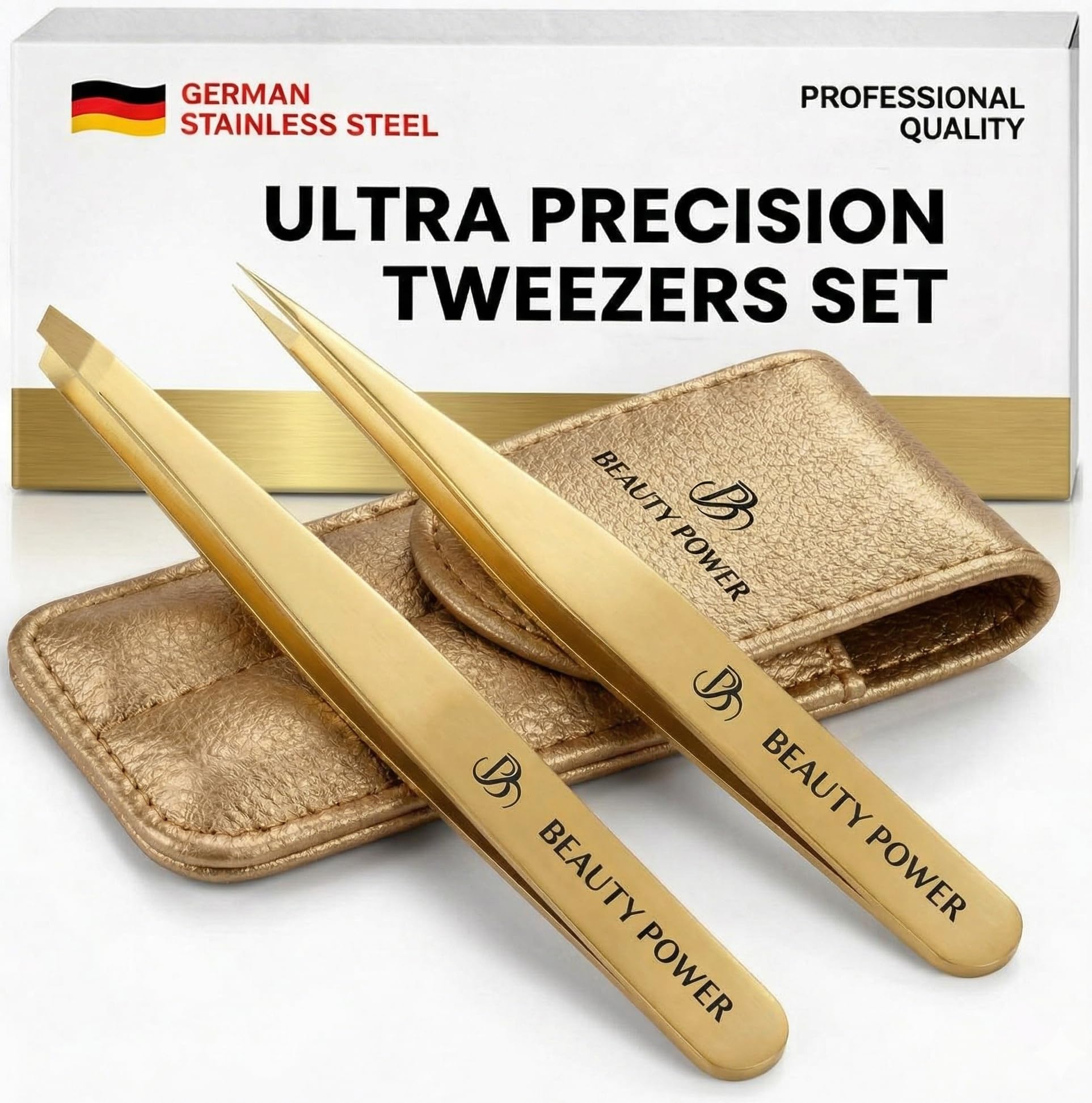 Beauty Power Professional Tweezers Set Slant and Point