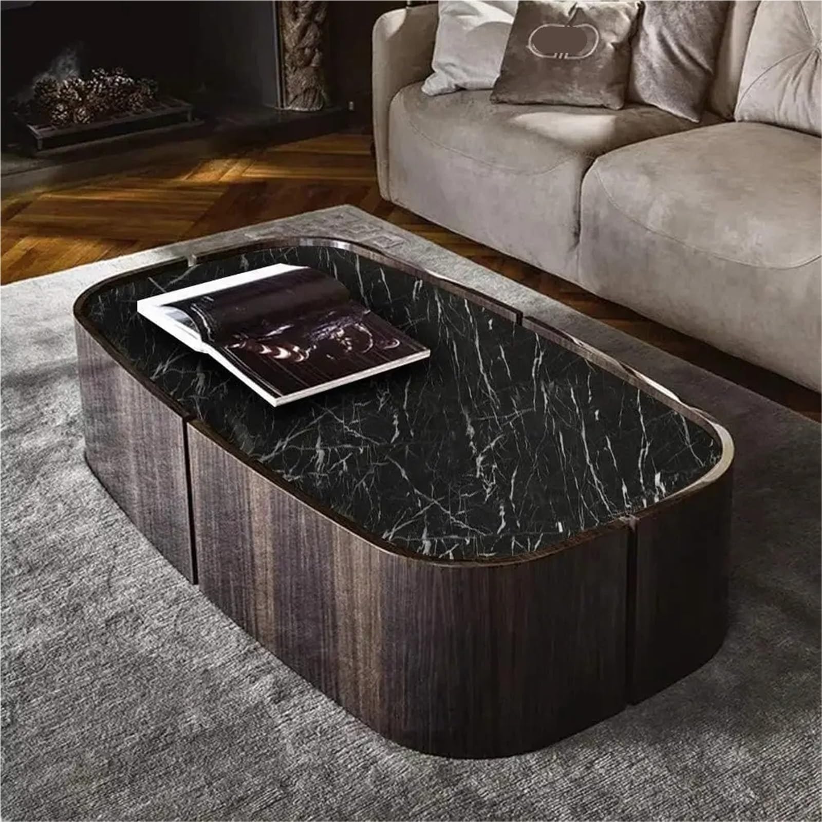 Papier de contact en marbre peint auto-adhésif noir granit