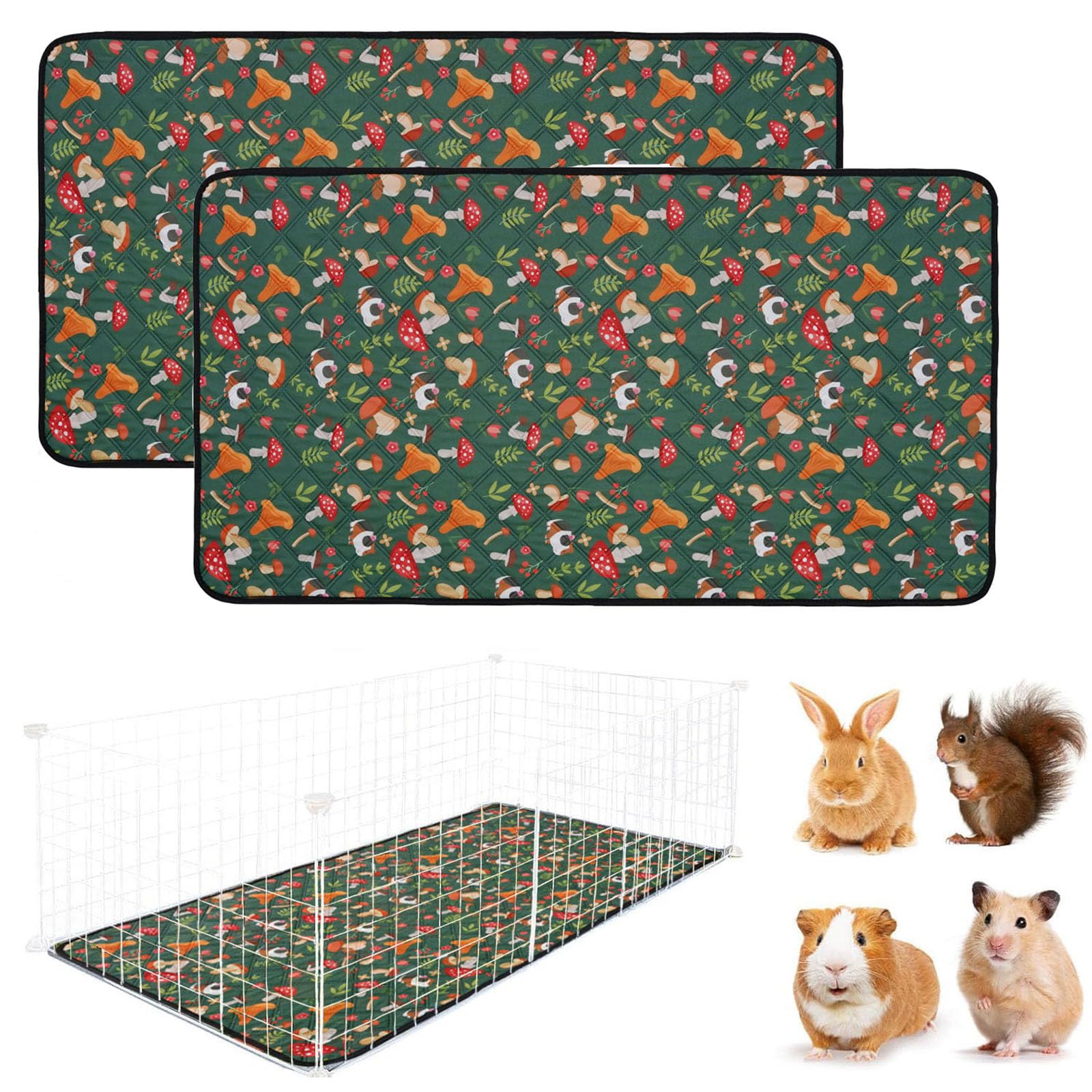 Pack de 2 Empapadores Cobayas Lavables, Alfombra Jaula Absorbente Reutilizable, Base Impermeable Antideslizante para Conejos, Hámster, Chinchilla, Mascotas Pequeñas(71*145cm/28*57in)