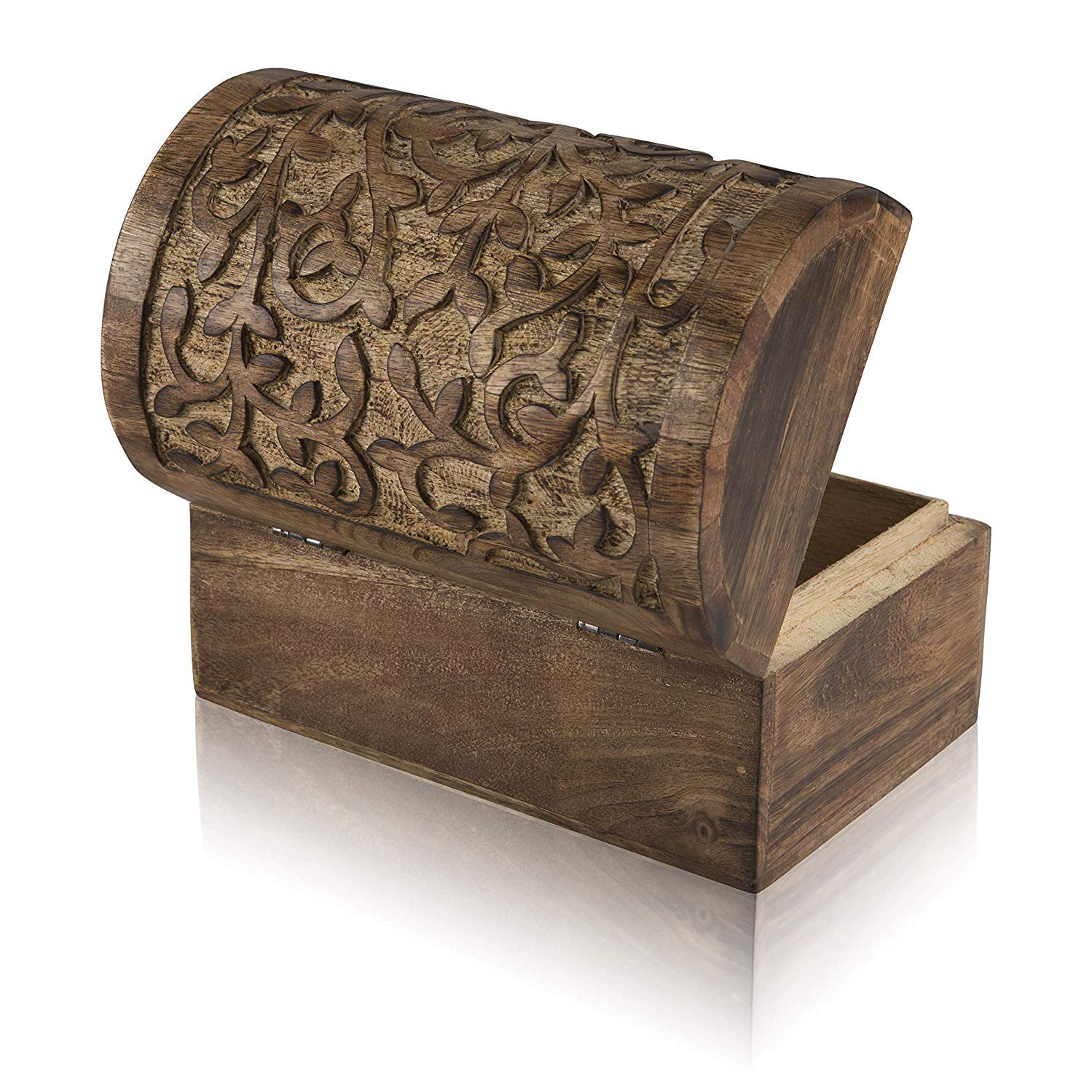 Handmade Wooden Jewelry Box With Tree Of Life Carving - 9x6x6 Inches, Antique Finish Organizer