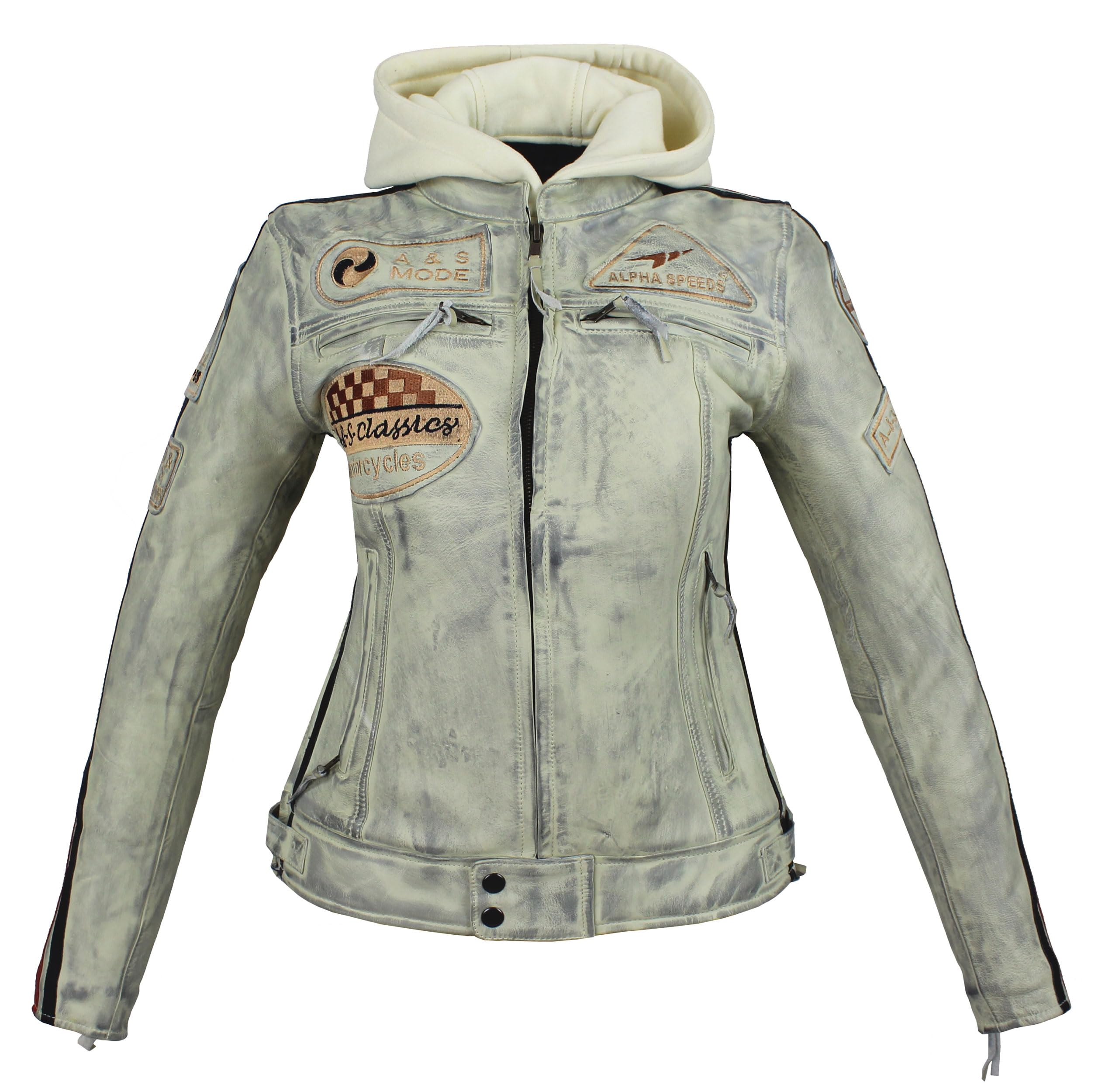 Damen Motorradjacke Lederjacke Damen Jacke mit Protektoren Lederjacke mit Kapuze Leather Jacket Biker Jacket Custom Jacke