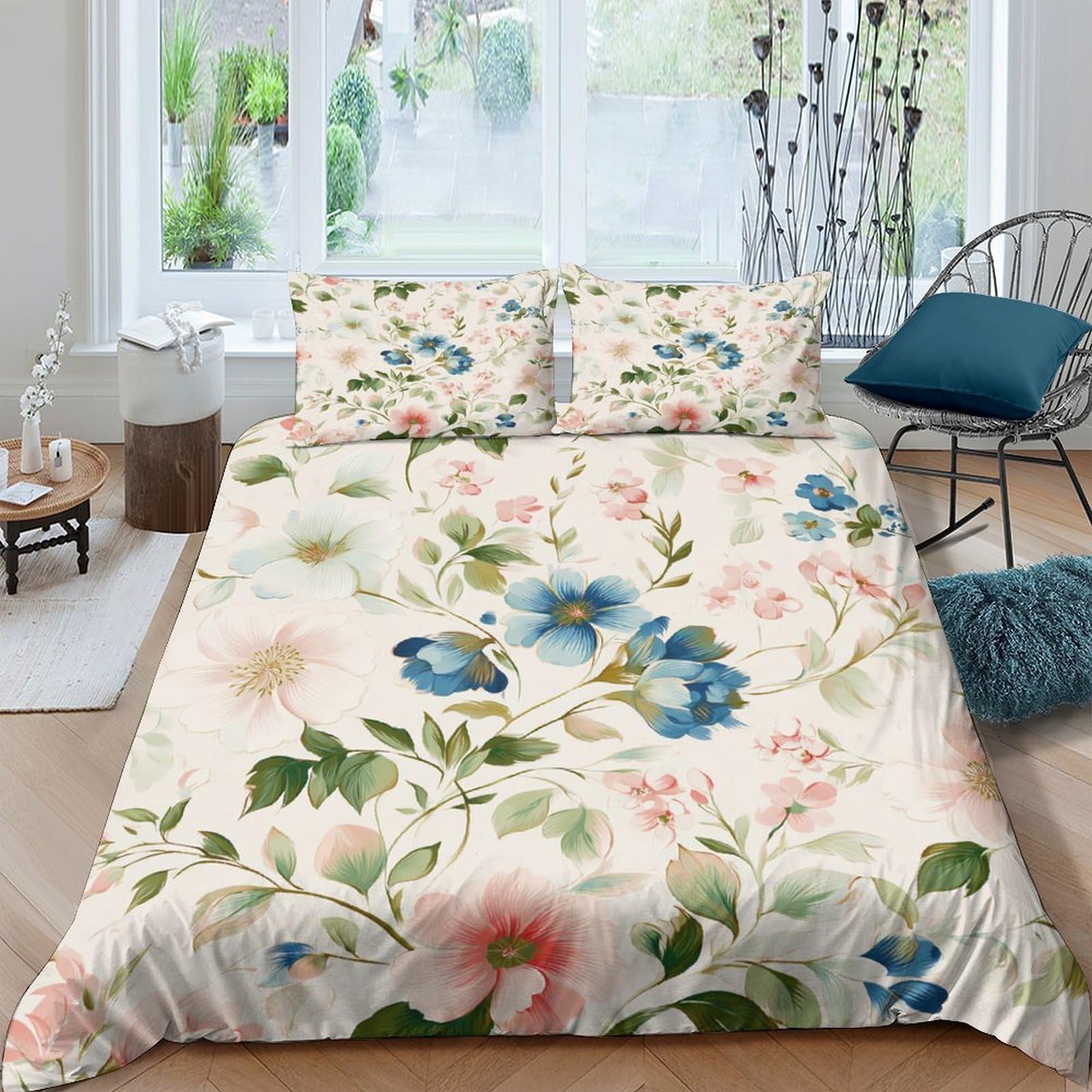 Ctjqhvkz Style-3 3D Printed Watercolor Floral Fitted Sheet Microfiber Soft Pastel Botanical Bed Cover For Bedroom Dorm Mattress Protection Decor Single（135X200cm）