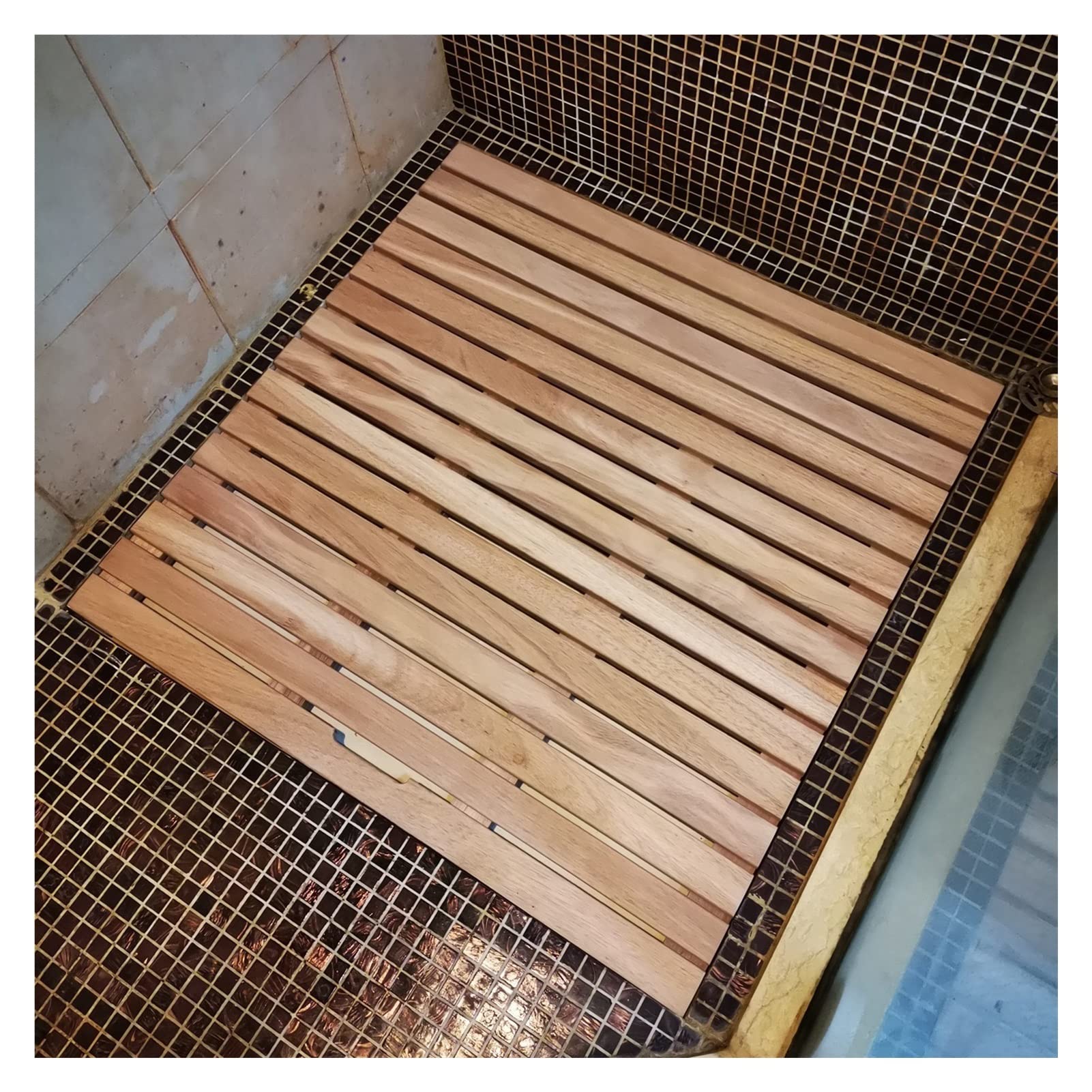 Panneau d'égouttage creux pour douche et tapis de bain en bois antidérapant