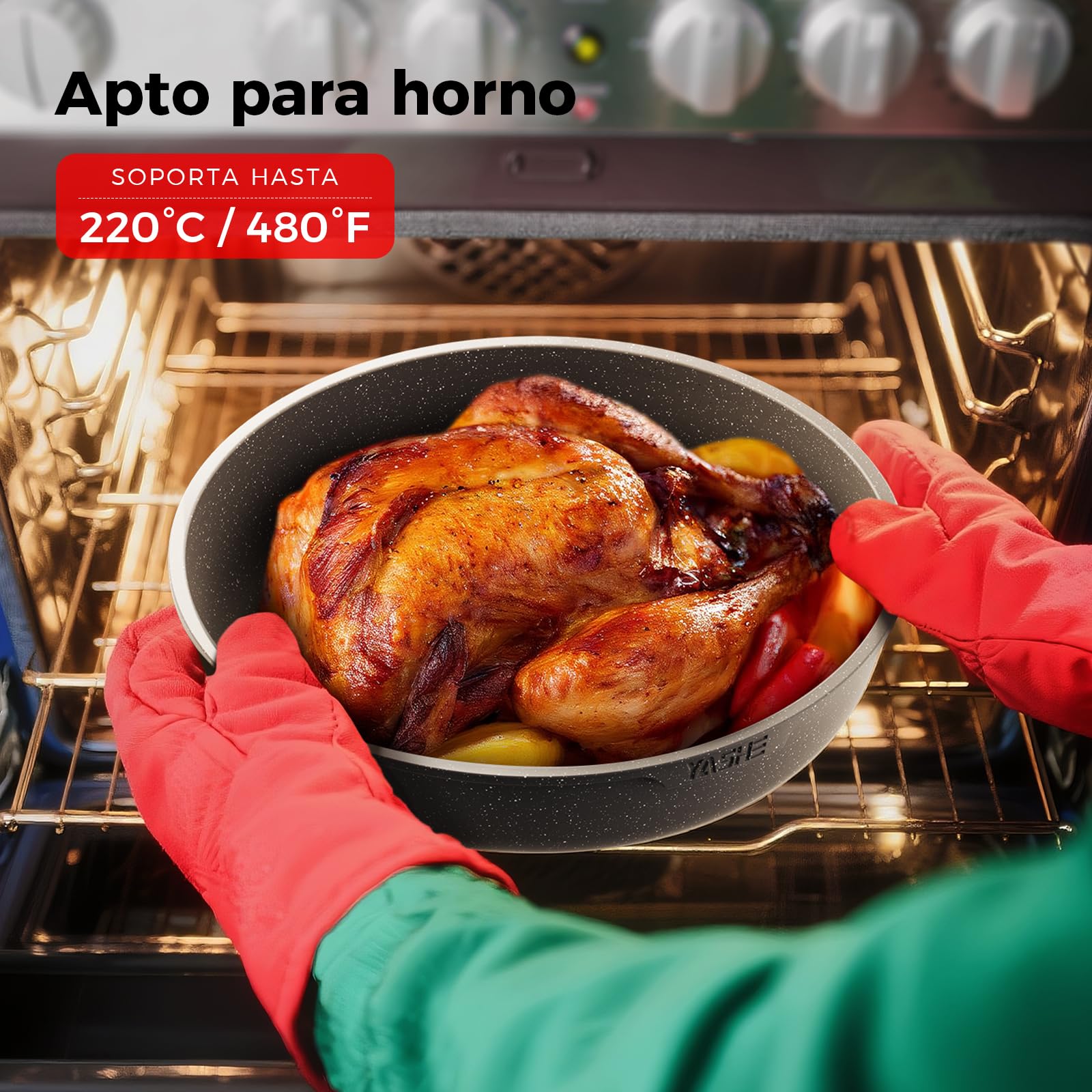 YASHE Batería de cocina antiadherente de 20 piezas – Juego de ollas y sartenes con asas extraíbles, compatible con lavavajillas, apilable, ideal para familias,Gris
