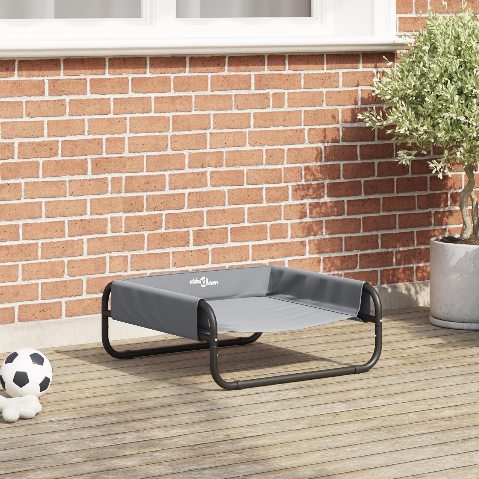 Cama elevada para perros, color gris claro, tela Oxford, estructura de acero, refrescante, 57 x 57 x 24 cm, para perros medianos y medianos
