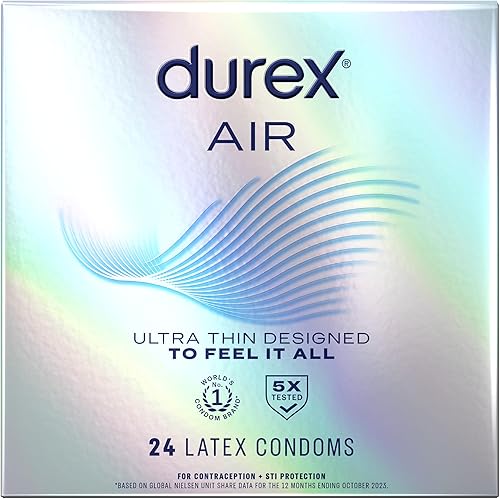 Durex Preservativos de aire, extra finos, de látex de goma natural transparente para hombres, ajuste regular, elegibles para FSA y HSA, 24 unidades
