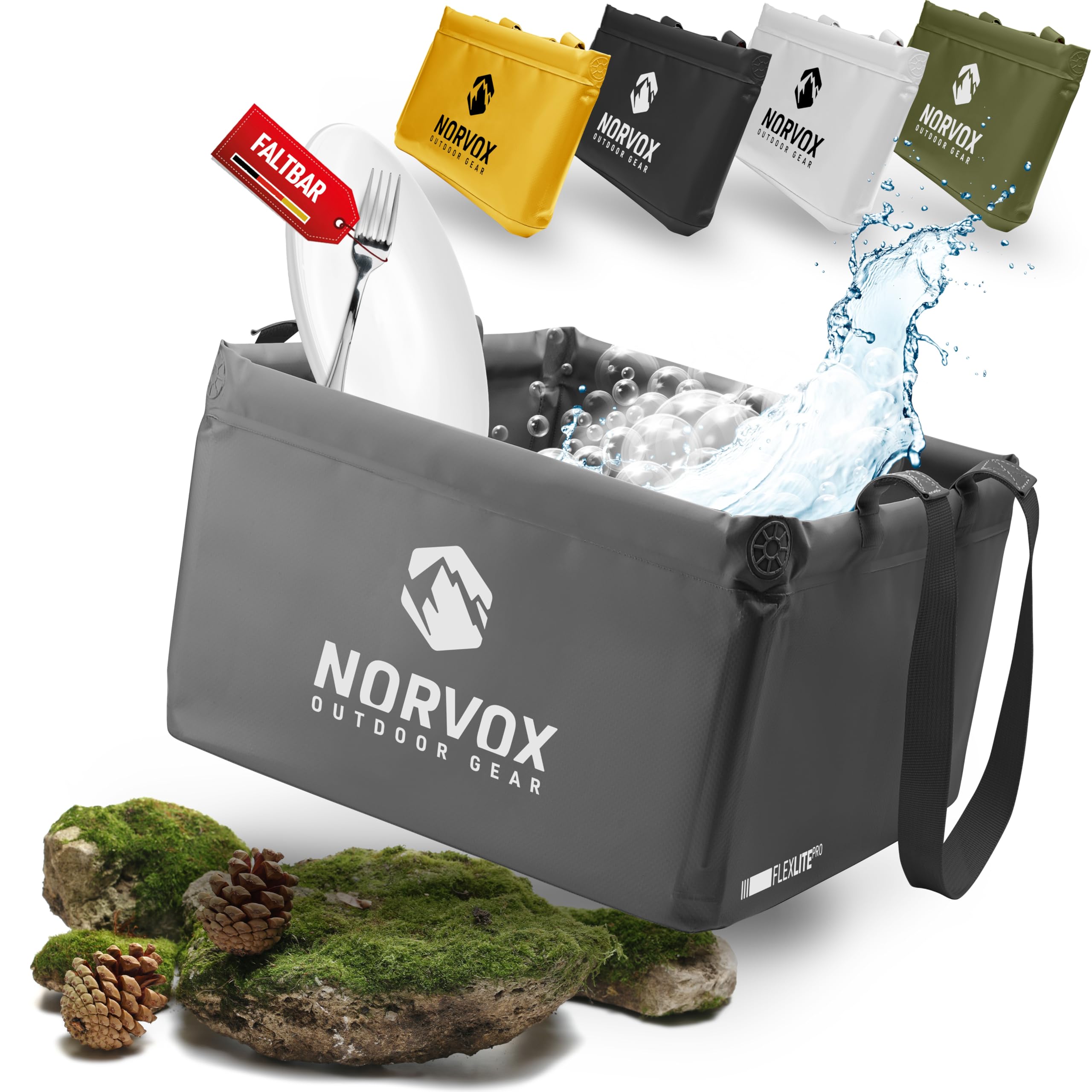 NORVOX Outdoor Faltschüssel - 15L oder 20L – faltbare Schüssel - Universell als Camping Spülschüssel, Waschschüssel, Spülwanne zum Abwaschen oder als faltbarer Eimer