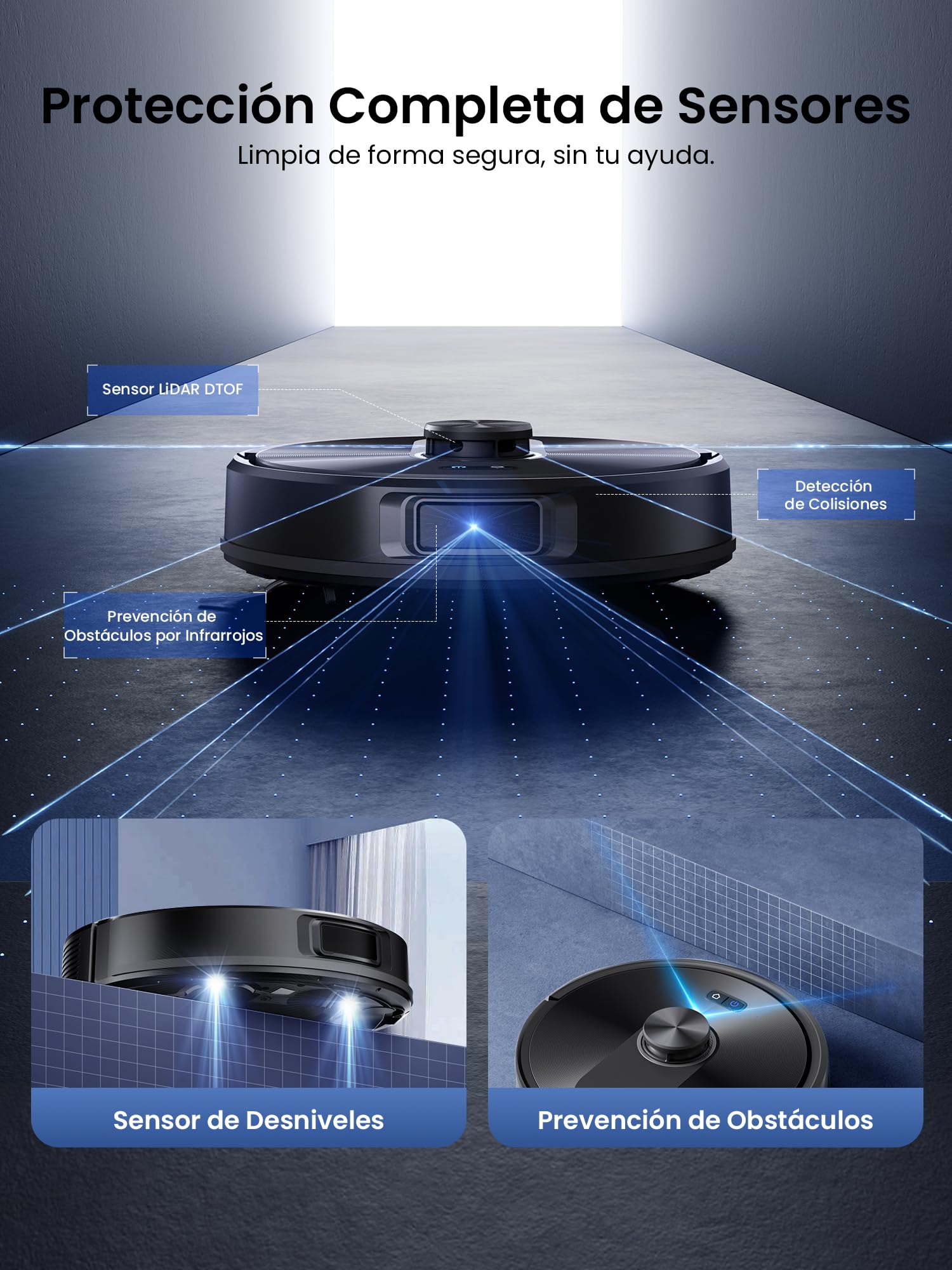 Proscenic Q10 Robot Aspirador 8000 Pa/200Min Autonomía con Fregado, Navegación LIDAR, Adaptación Alfombras, por App/Voz/Control Remoto/Apple Watch para Suelos, Alfombras y pelos de Mascotas