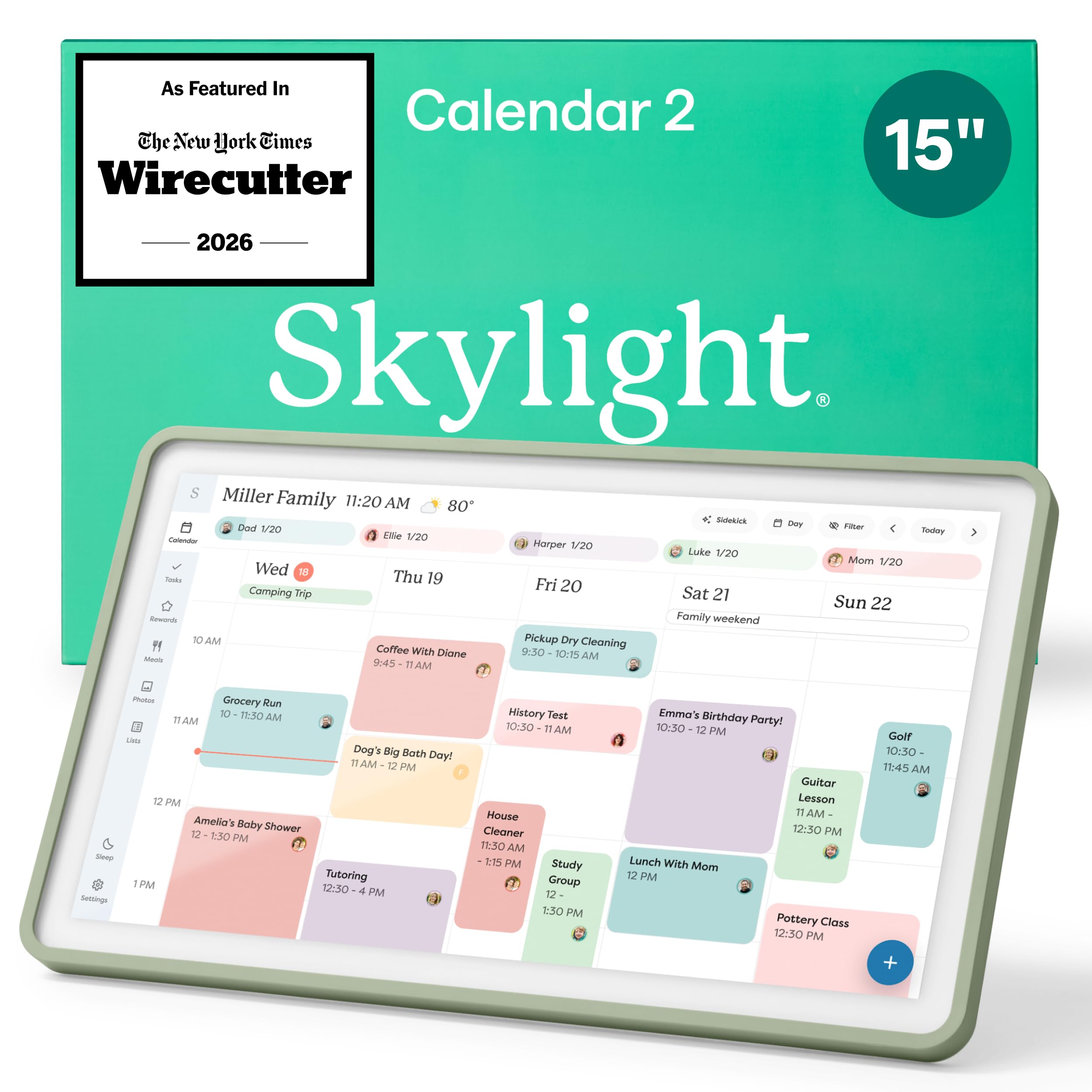 Skylight Calendar 2 – 15" Touchscreen Digital Calendar, Classic, Sage