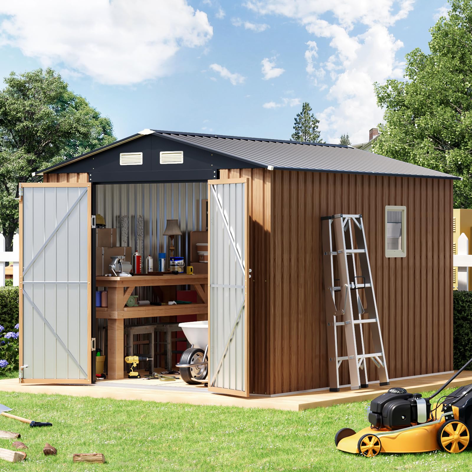 Panovue 8x10 FT Outdoor Metal Storage Shed with Frame Floor(NO Wood Panels)