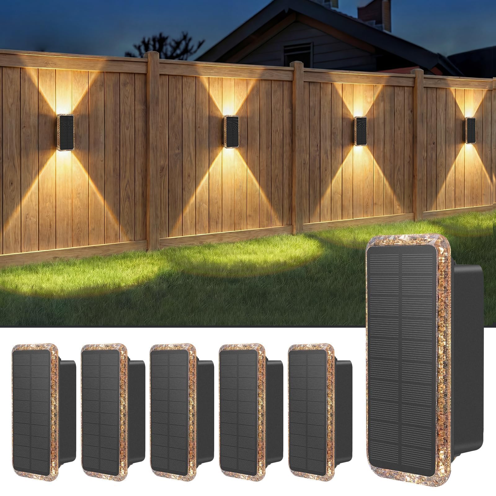 vighep Solar Fence Lights Outdoor Garden, 6 Pack Up and Down Solar Wall Lights, 5 Colour Temperatures 3000K-6000K, IP65 Waterproof Dusk to Dawn Garden Decor for Fence Patio Decking