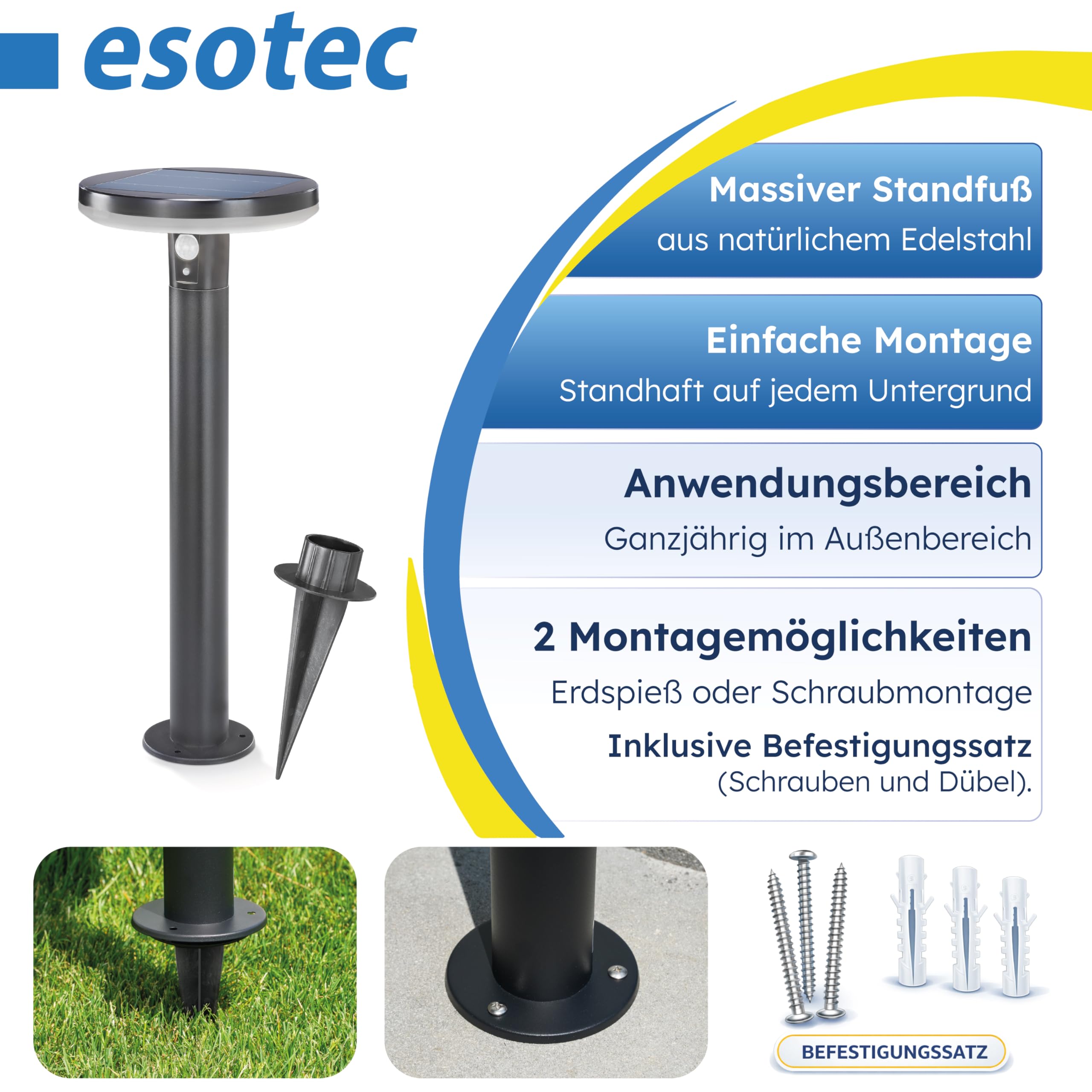 Esotec Solar Wegeleuchte Standleuchte Bewegungsmelder außen Arezzo 102742
