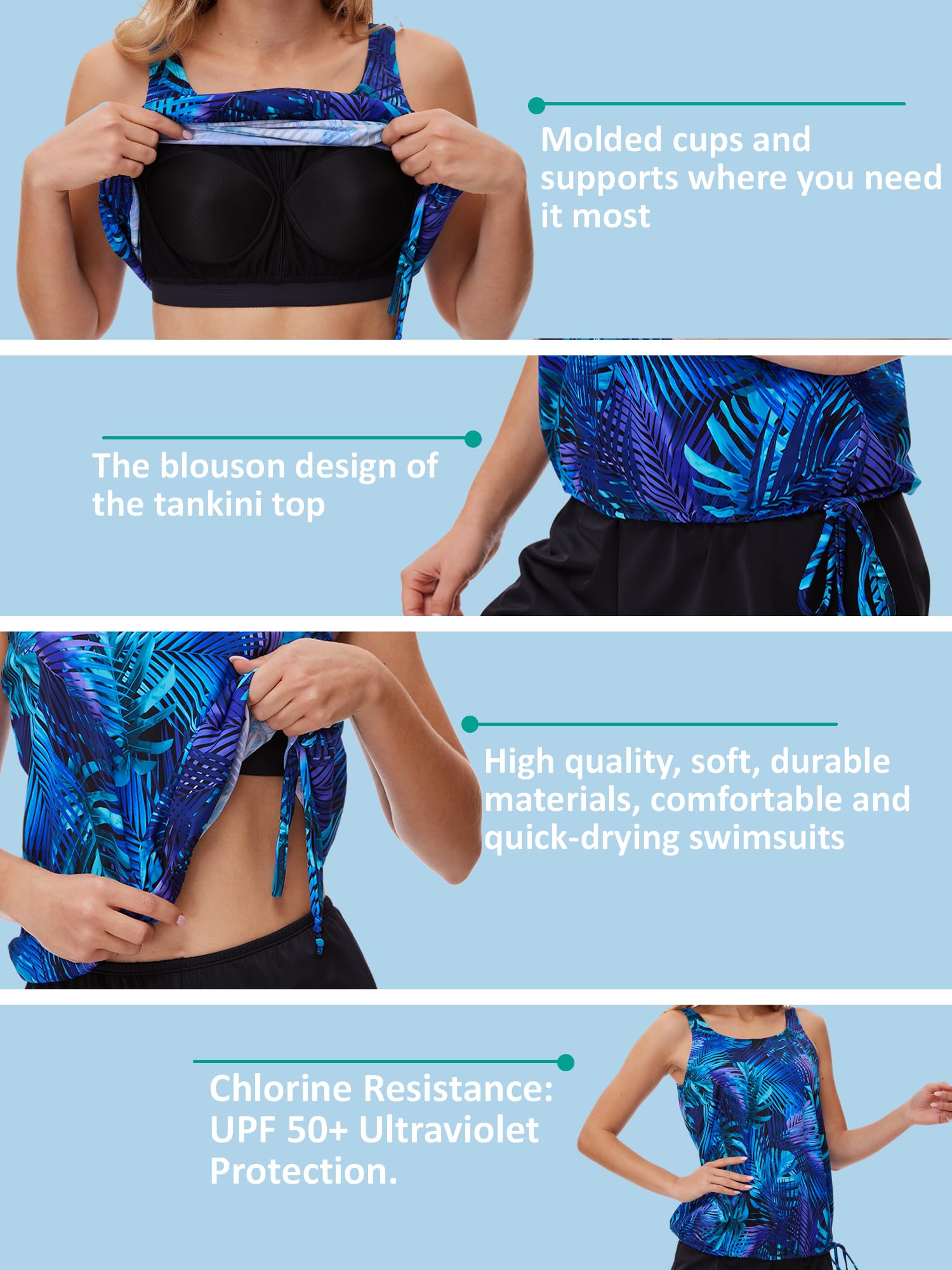 BIMEI Tankini da donna per mastectomia top costume da bagno con tasche costume da bagno con allacciatura laterale a collo alto, 238