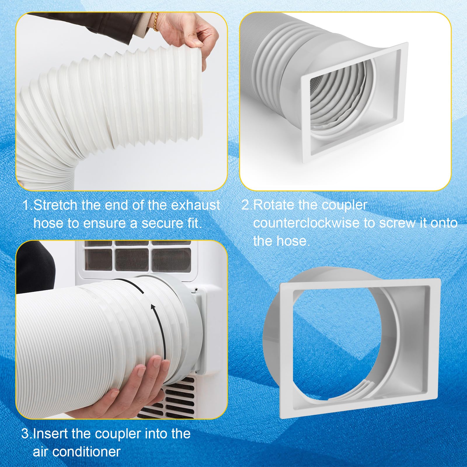 Kit de manguera de aire acondicionado portátil de 5.9 pulgadas de diámetro y 59 pulgadas de longitud, manguera de CA universal con adaptador, manguera de escape flexible y conector de tubo de