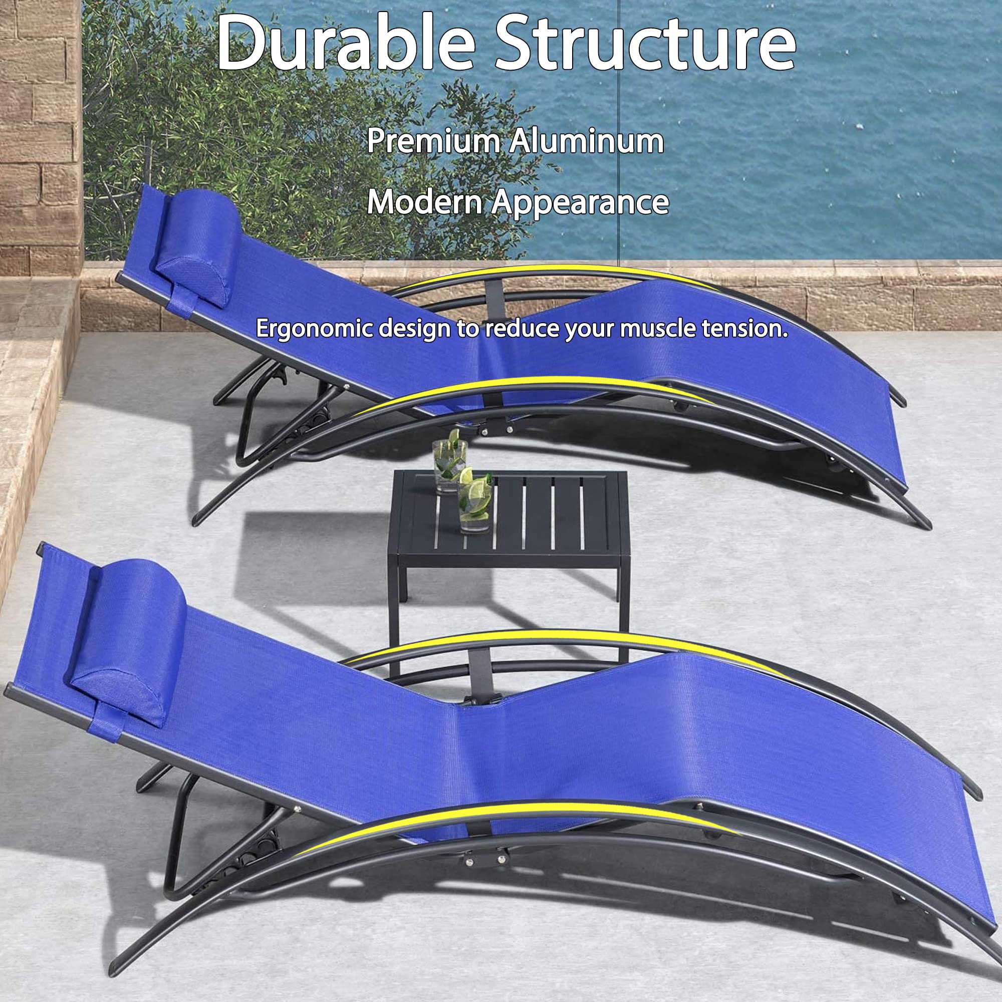 PURPLE LEAF Patio Chaise Lounge Set Outdoor Lounge Chair Beach Pool