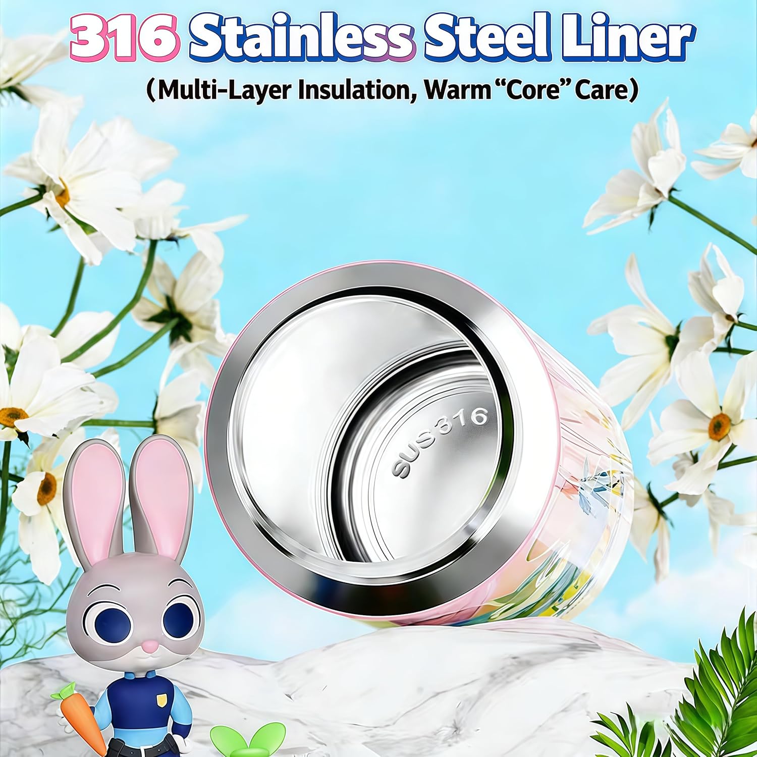 MINISO Disney Cartoon Head Insulated Water Cup - Stitch & Zootopia, Cute & Exquisite, Ideal for Collection, Easter Gifts & Birthday Gifts (Judy Hopps)